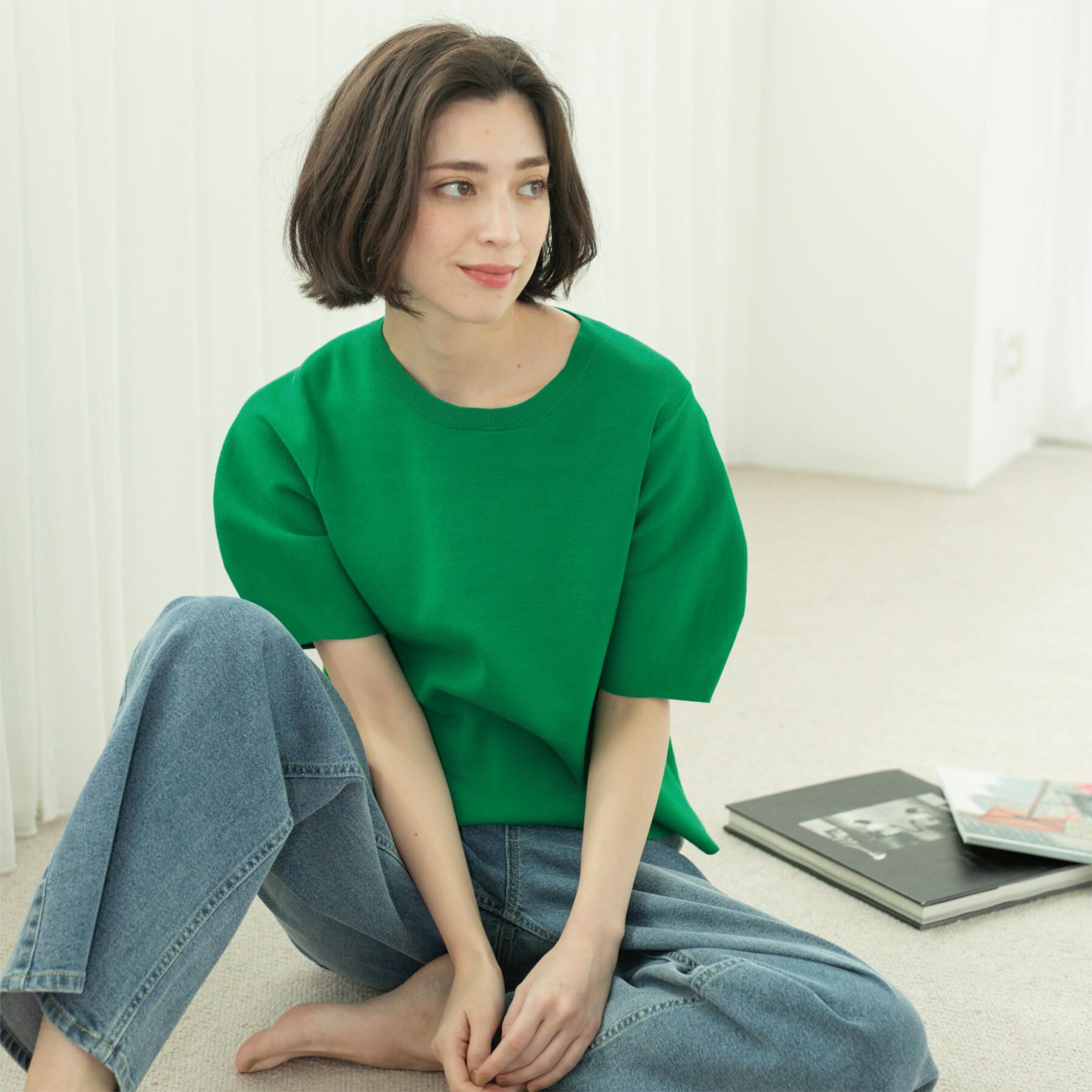 OPAQUE.CLIP「カーブスリーブニット【UV/洗濯機洗い可】」|ニット・セーター|