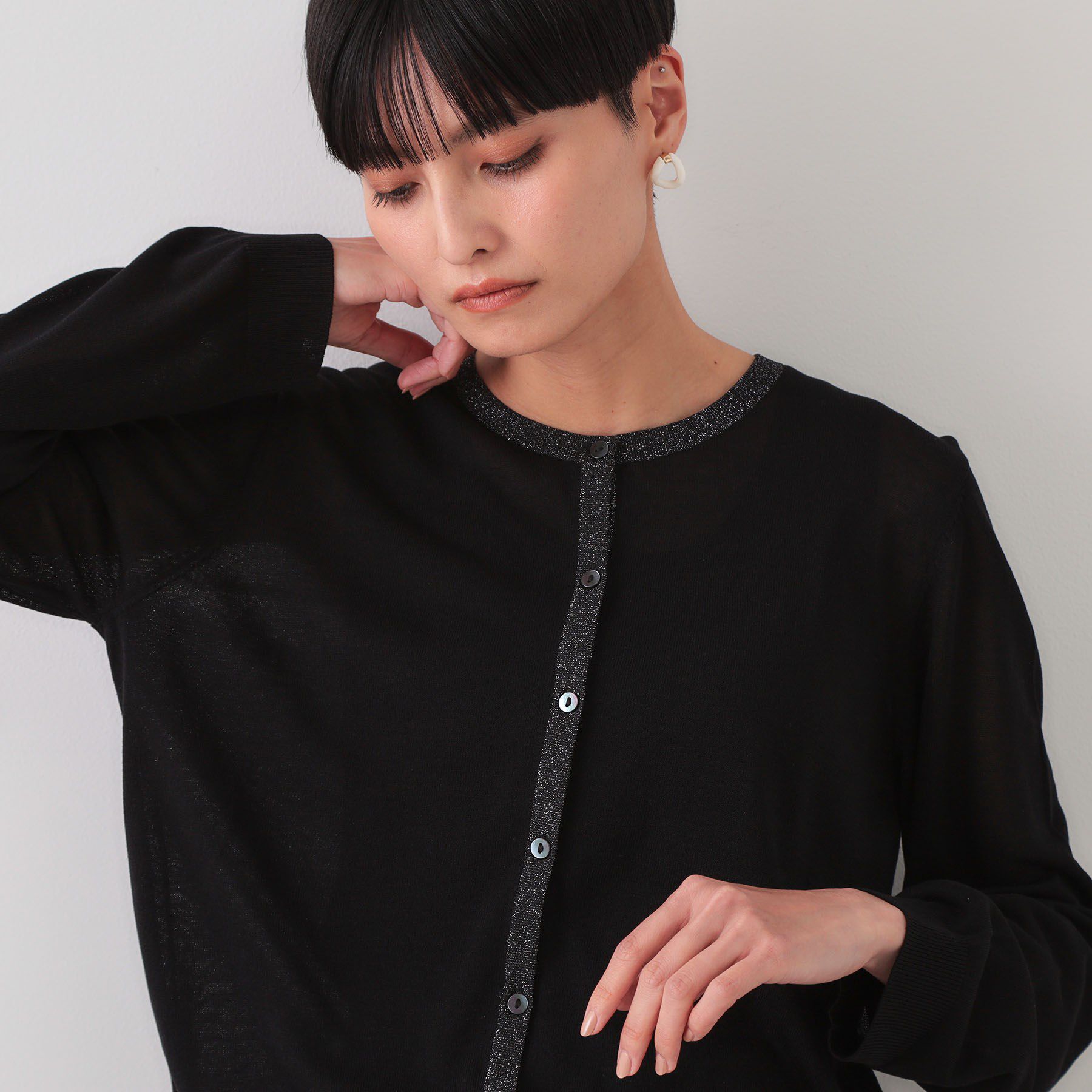 OPAQUE.CLIP「配色ラメニットカーディガン/アンサンブル対応【洗濯機洗い可/抗ピル】」|カーディガン|