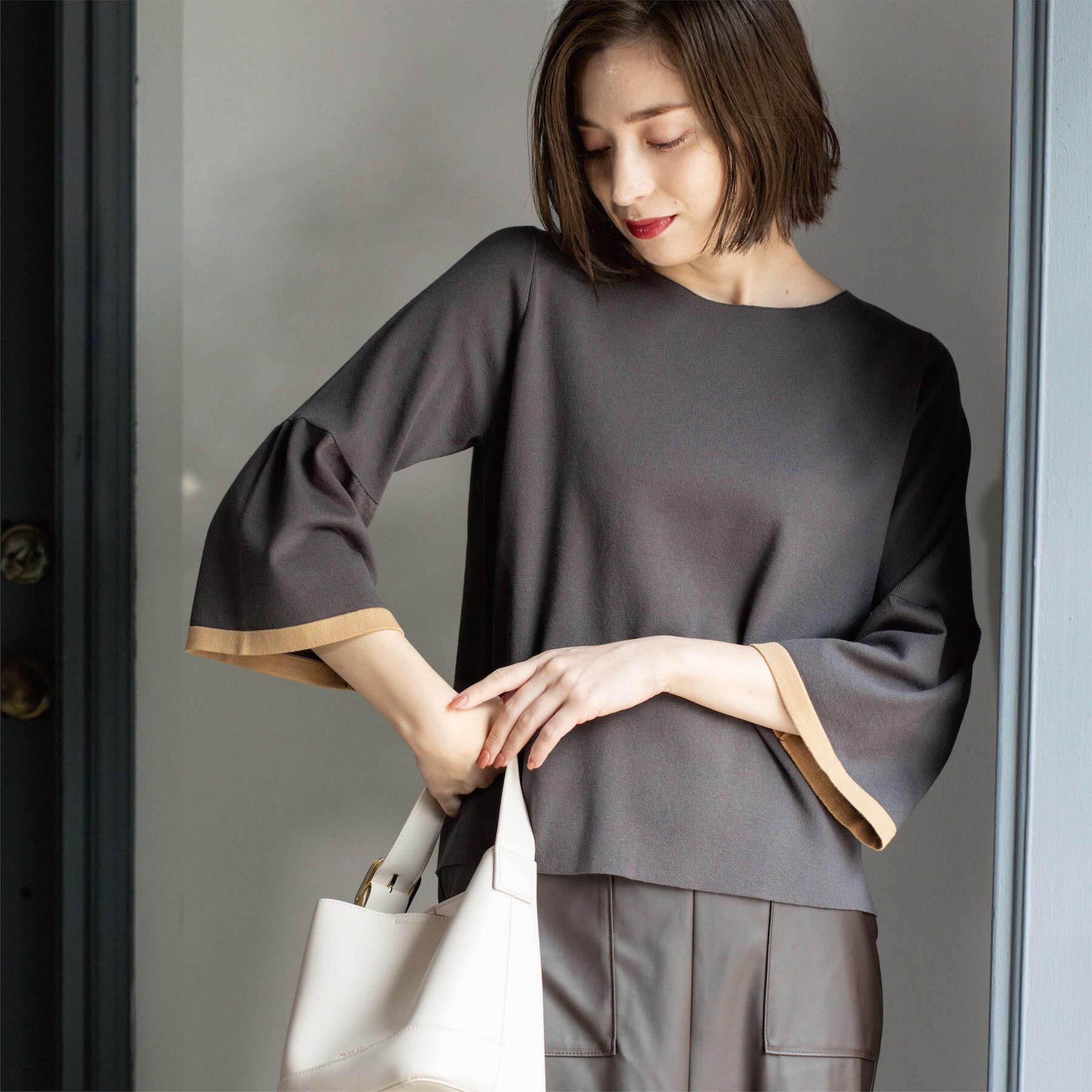 OPAQUE.CLIP「配色フレアスリーブニット【UVケア/洗濯機OK】」|ニット・セーター|