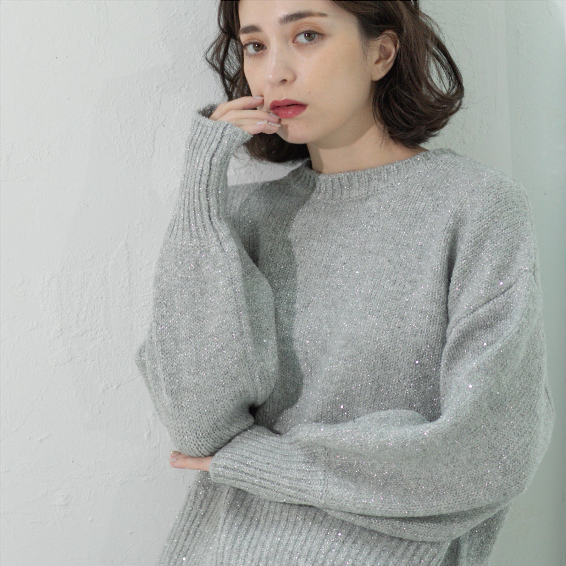 OPAQUE.CLIP「スパンコールラメニット【洗える】」|ニット・セーター|グレー(612)