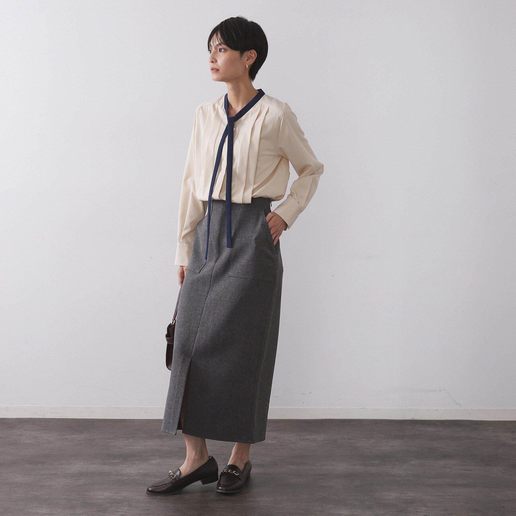 OPAQUE.CLIP「バイカラーボウタイブラウス【洗濯機OK】」|シャツ・ブラウス|