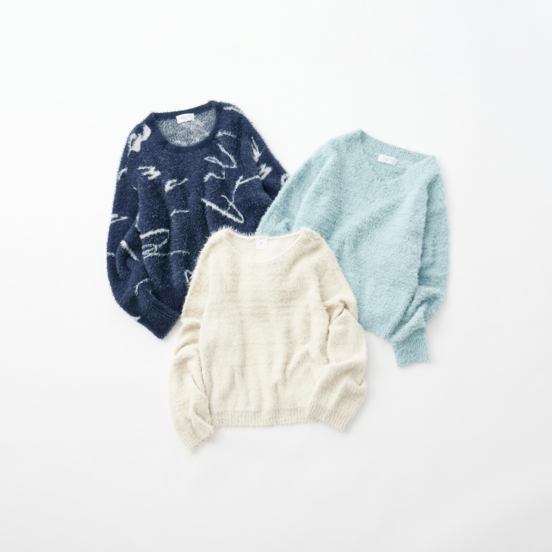 OPAQUE.CLIP「スパンコールフェザーVネックニット【洗濯機OK】」|ニット・セーター|