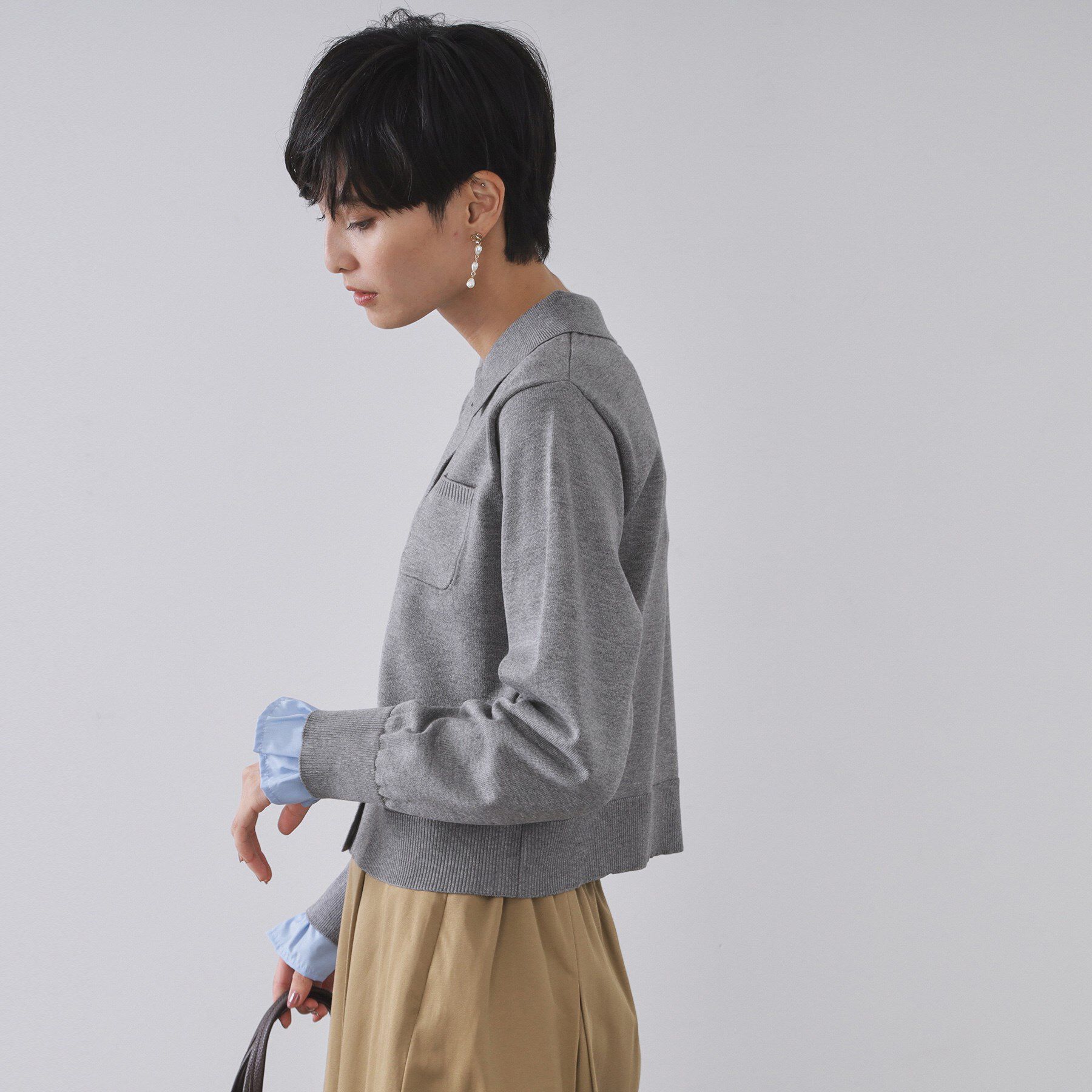 OPAQUE.CLIP「袖口ドッキング ポロ衿デザインニット【洗濯機OK】」|ニット・セーター|