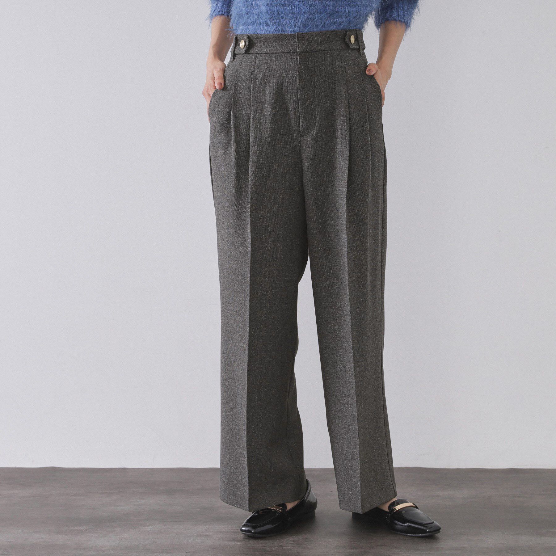 OPAQUE.CLIP「ストレッチタックワイドパンツ/セットアップ対応可【洗濯機OK】」|その他|チャコールグレー(4