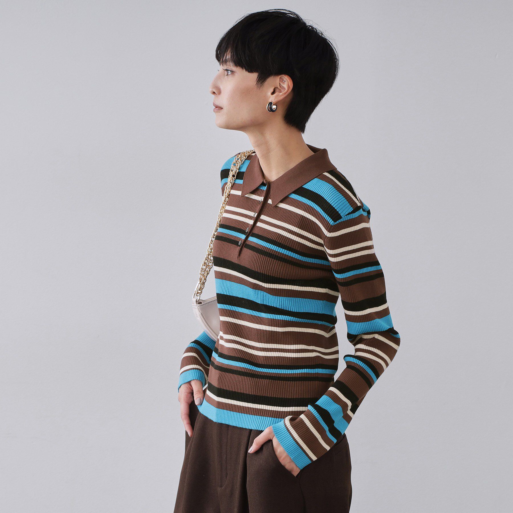 OPAQUE.CLIP「マルチボーダーポロニット【洗濯機OK】」|ニット・セーター|