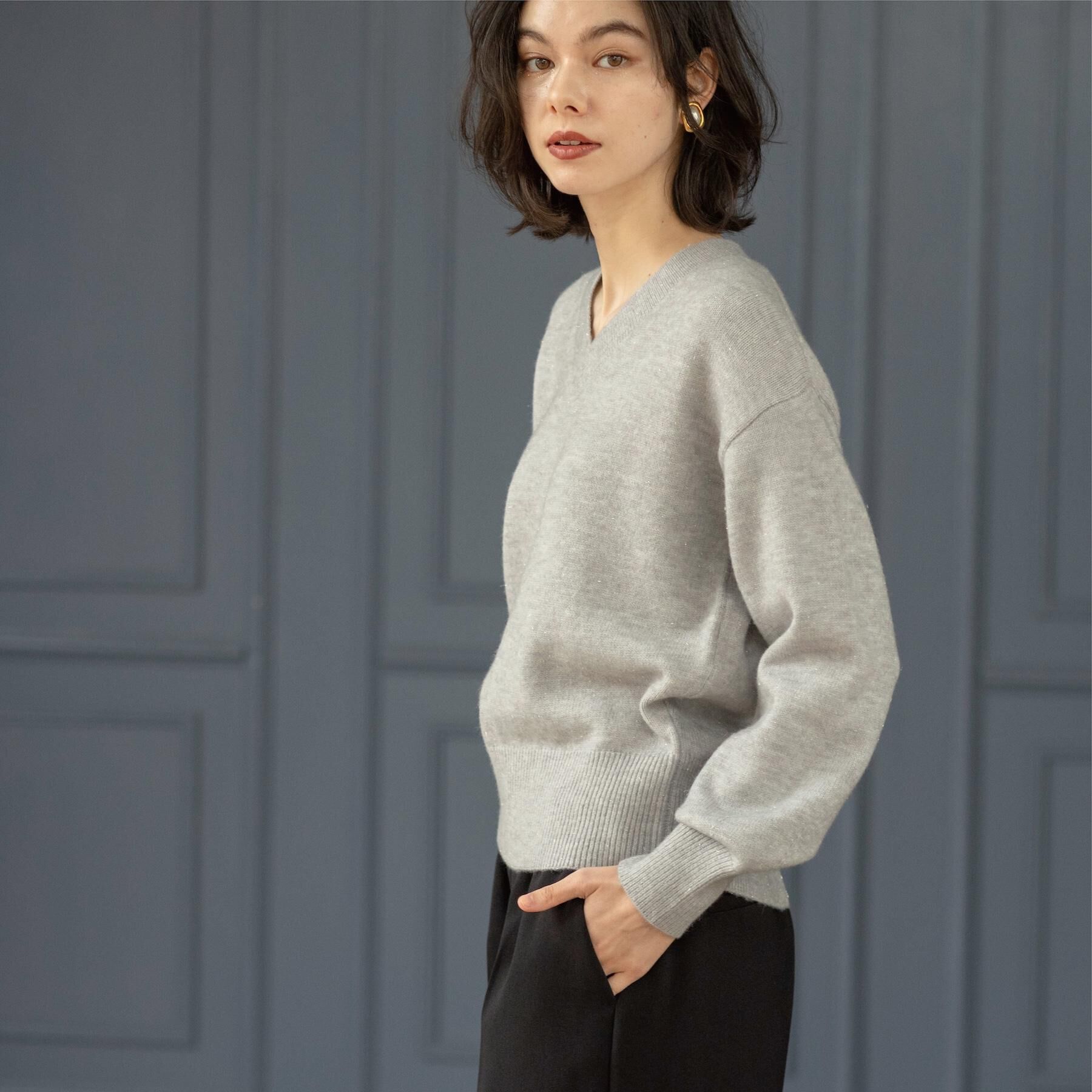 OPAQUE.CLIP「Vネックラメニット【洗濯機OK】」|ニット・セーター|