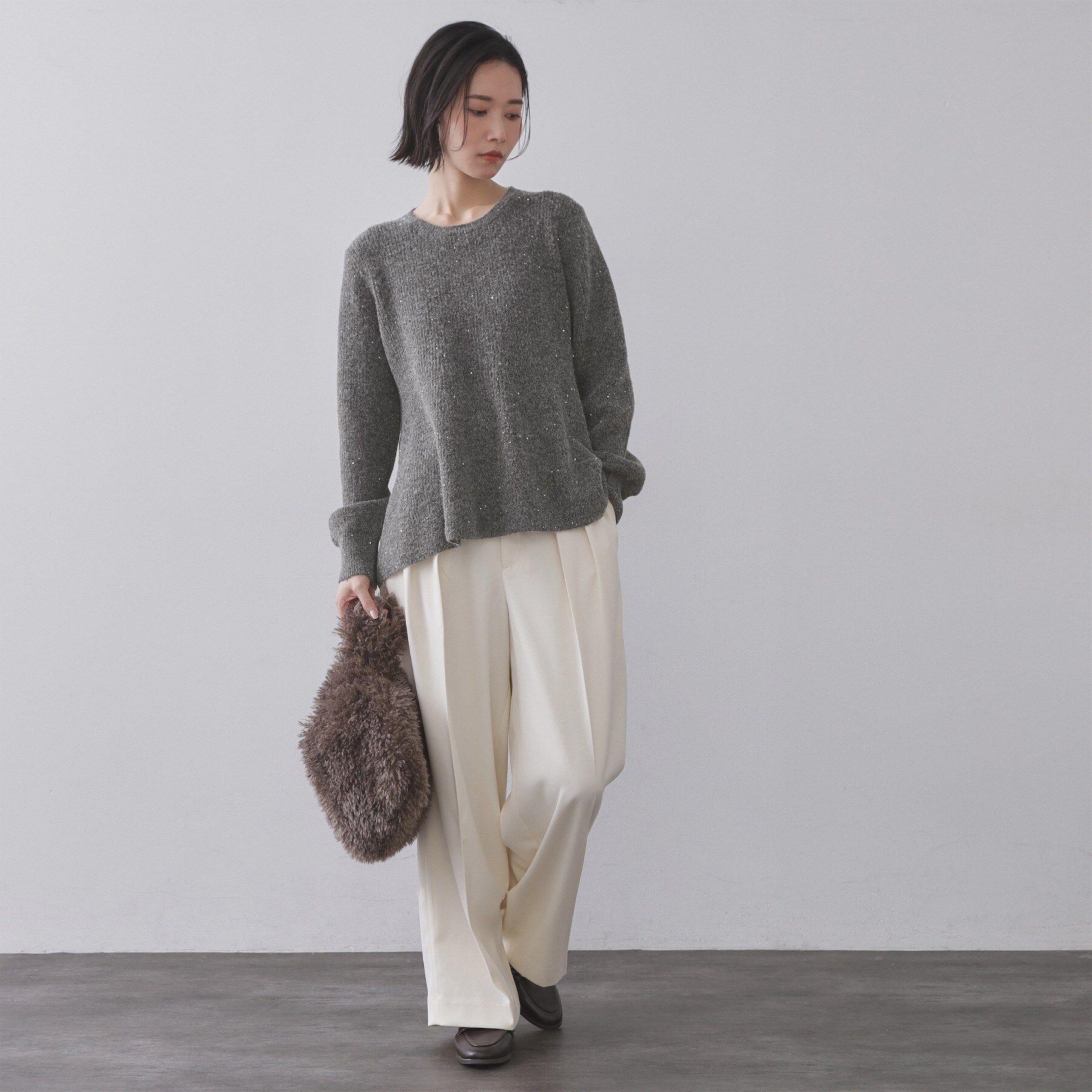 OPAQUE.CLIP「スパンコールラメ衿2WAYペプラムニット【洗濯機OK】」|ニット・セーター|