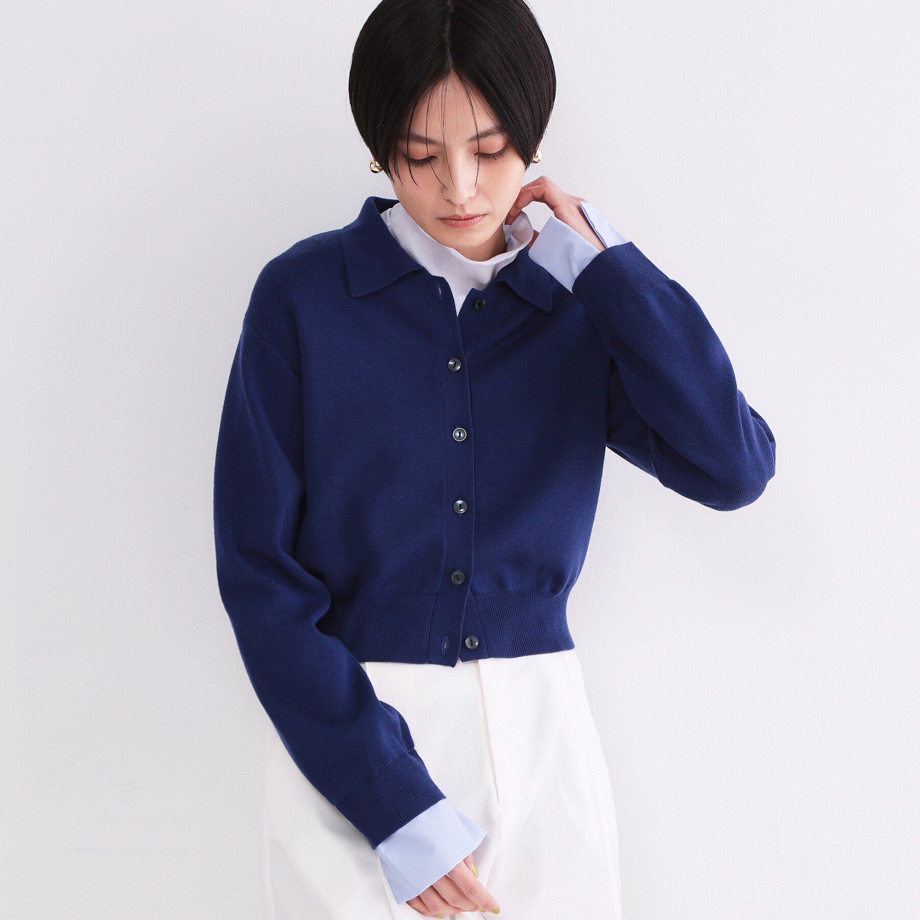 OPAQUE.CLIP「ポロ衿シャツドッキングニット【洗濯機OK】」|カーディガン|