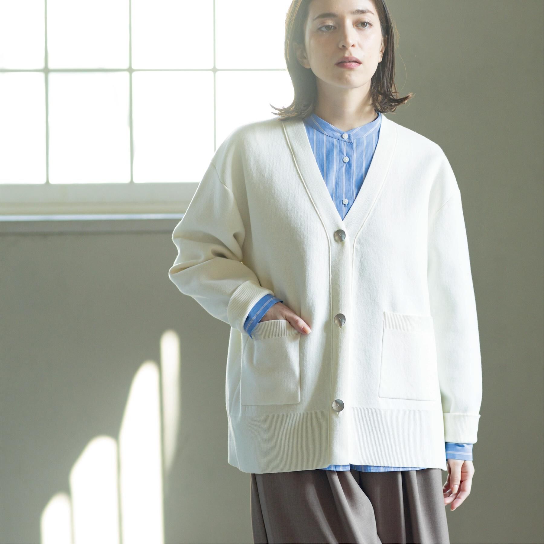 OPAQUE.CLIP「Vネックミドルニットカーディガン【洗濯機OK】」|カーディガン|