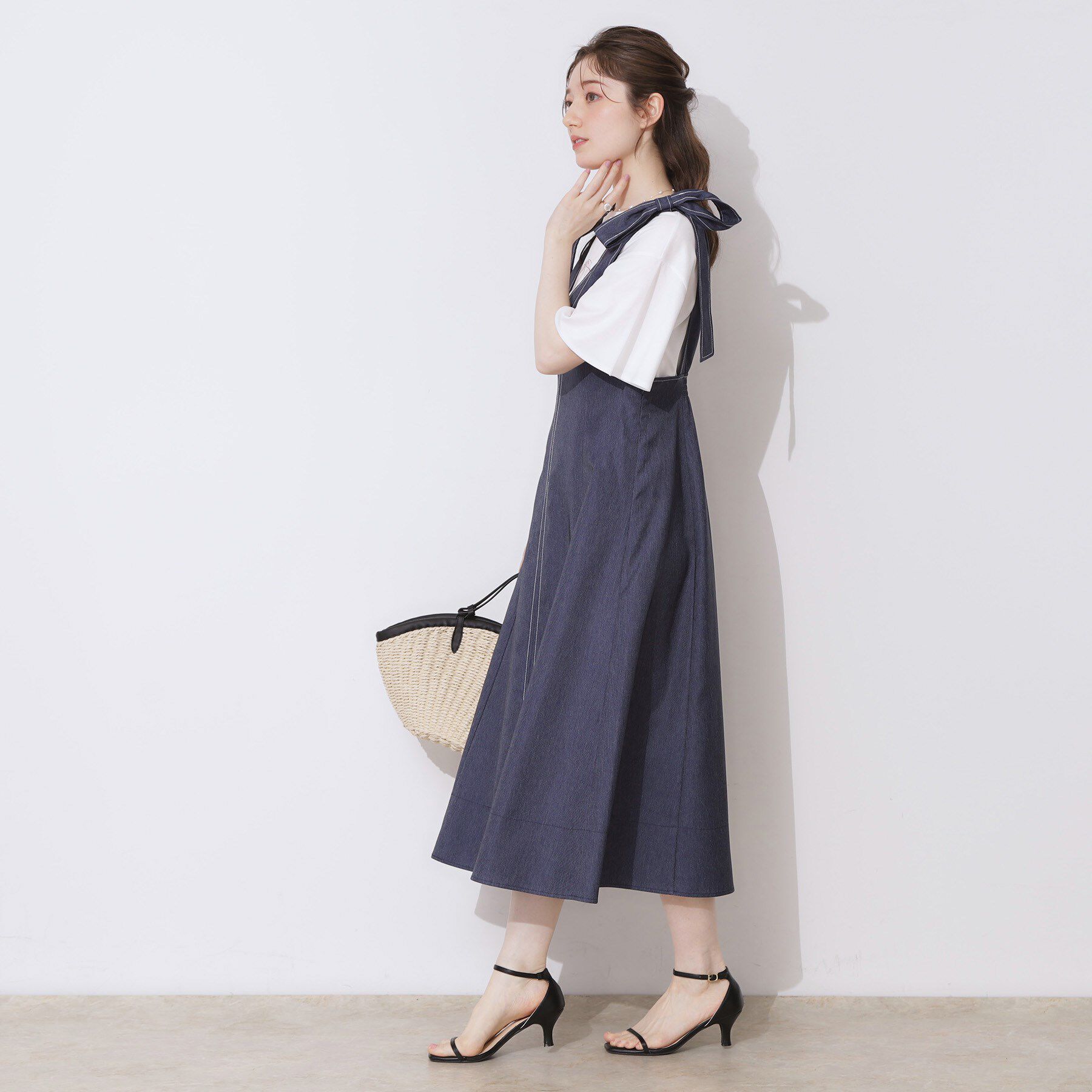 Couture broach「デニムライク肩リボンワンピース」|ワンピース|