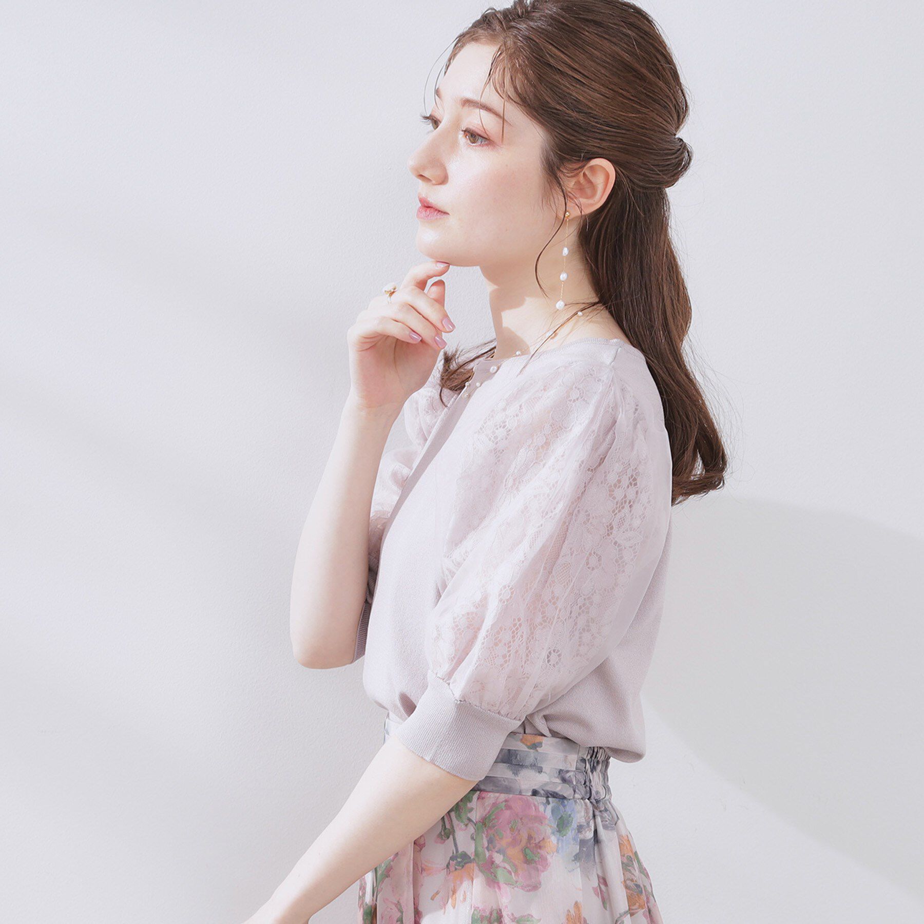 Couture broach「【洗える・UV機能・通勤】オーガンレース袖ニット」|ニット・セーター|