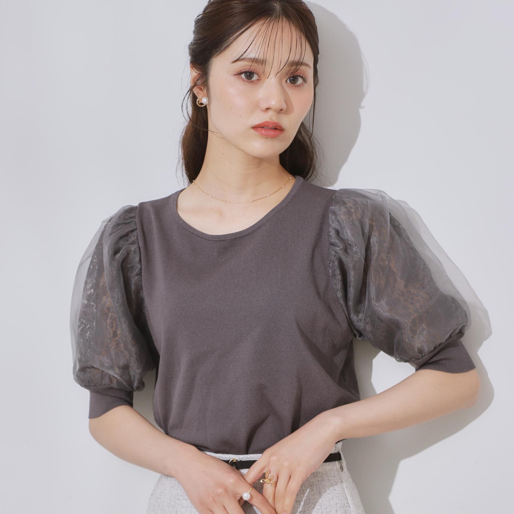 Couture broach「【洗える・UV機能・通勤】オーガンレース袖ニット」|ニット・セーター|