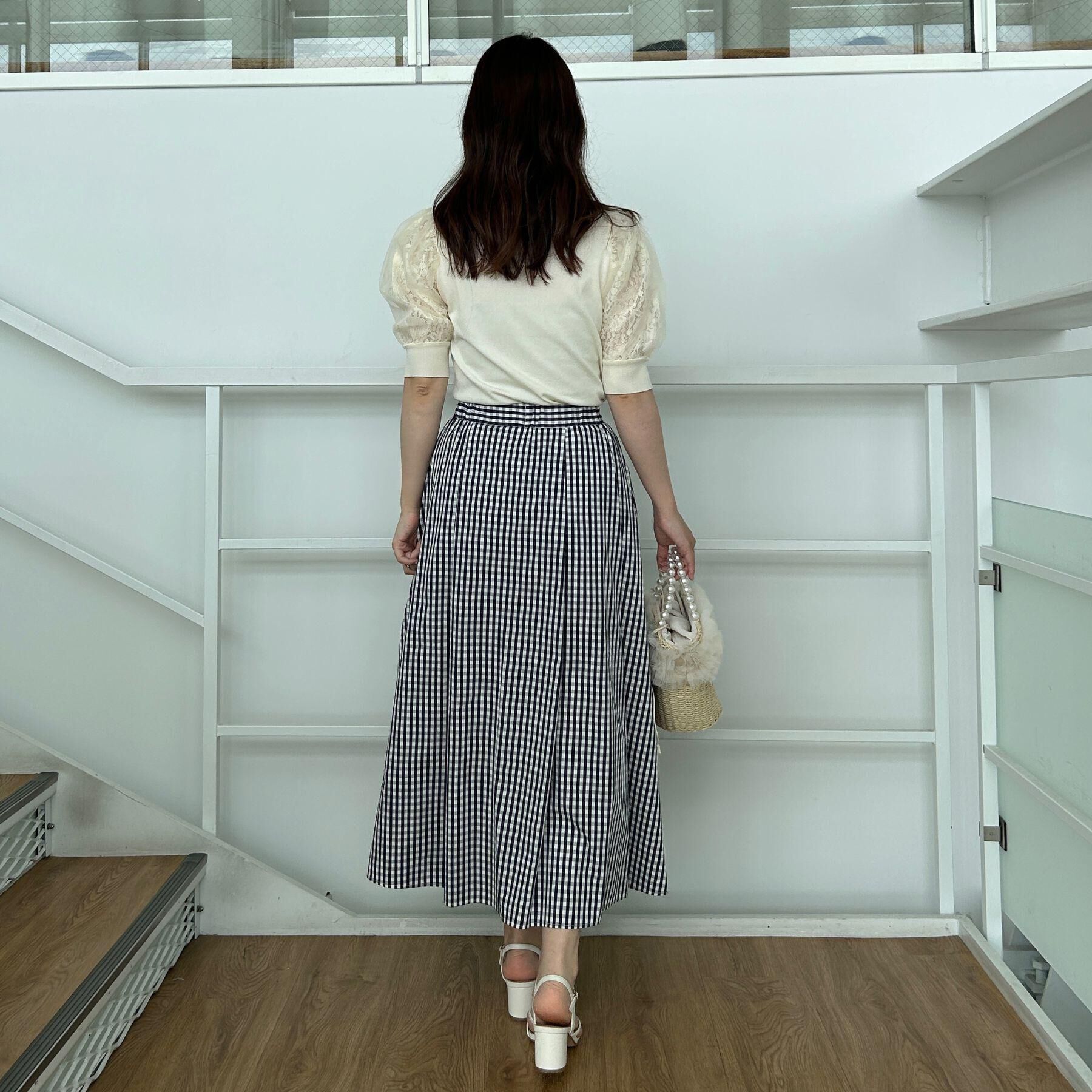 Couture broach「【大人可愛い・ゴム仕様】ギンガムチェック　タック＆ギャザースカート」|スカート|