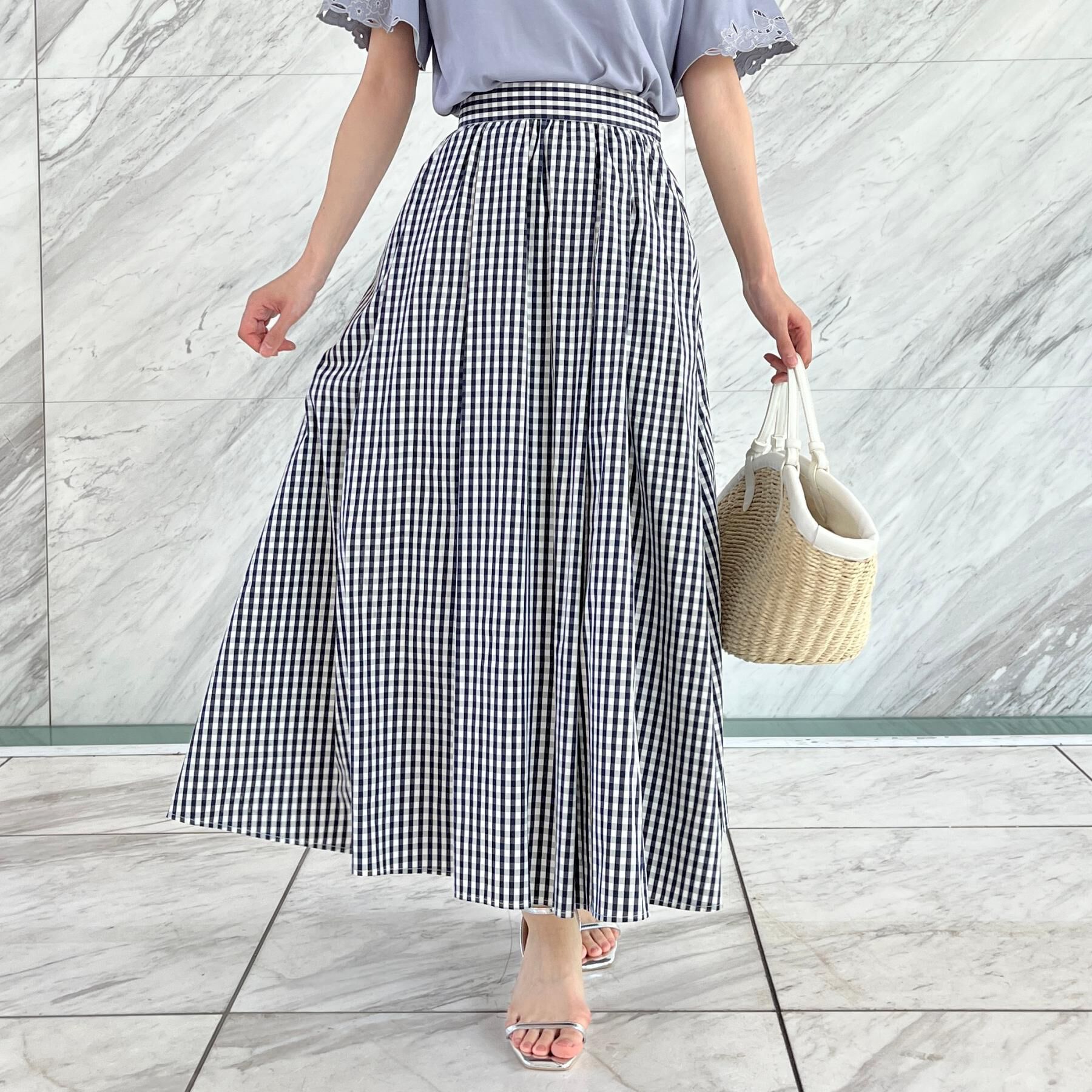 Couture broach「【大人可愛い・ゴム仕様】ギンガムチェック　タック＆ギャザースカート」|スカート|