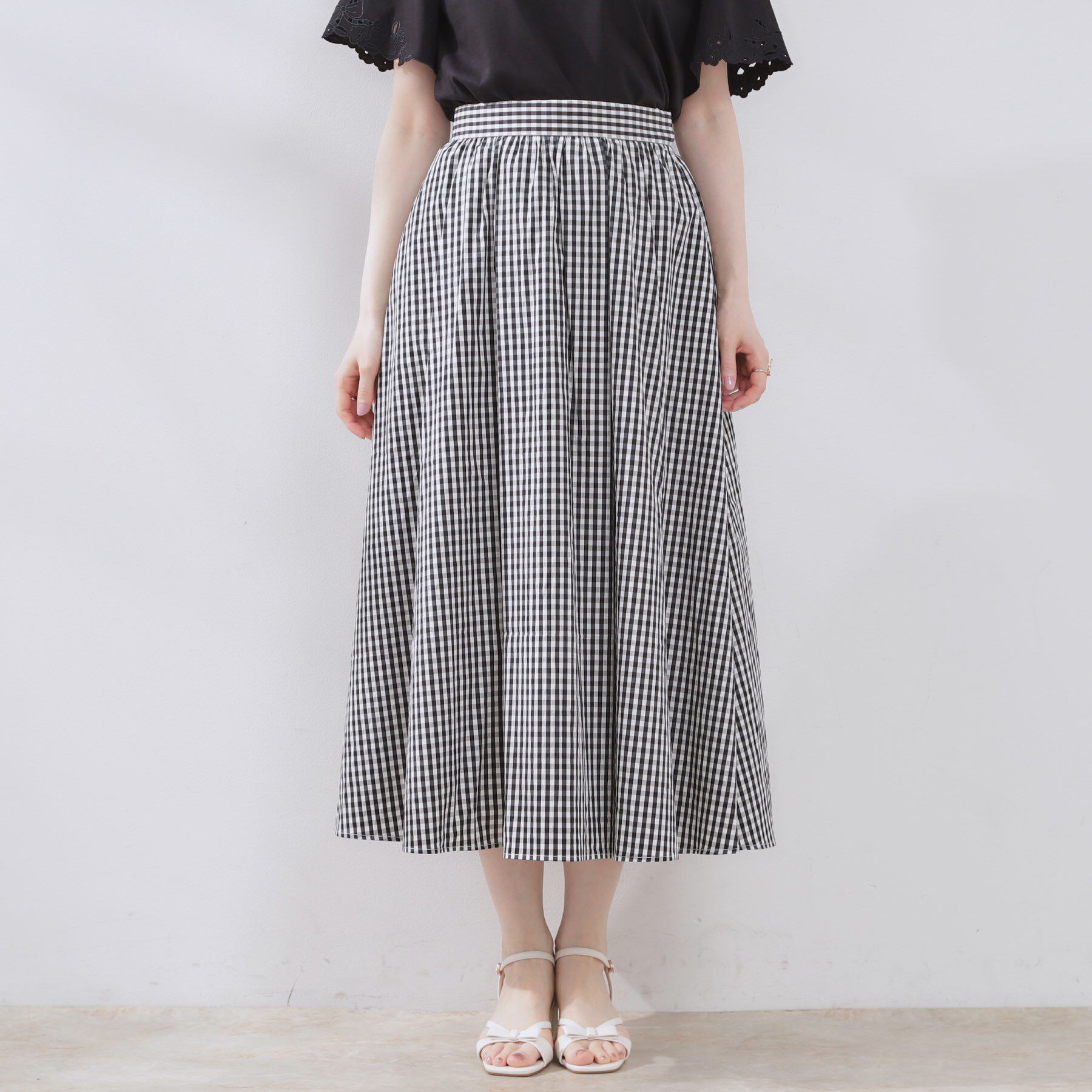 Couture broach「【大人可愛い・ゴム仕様】ギンガムチェック　タック＆ギャザースカート」|スカート|