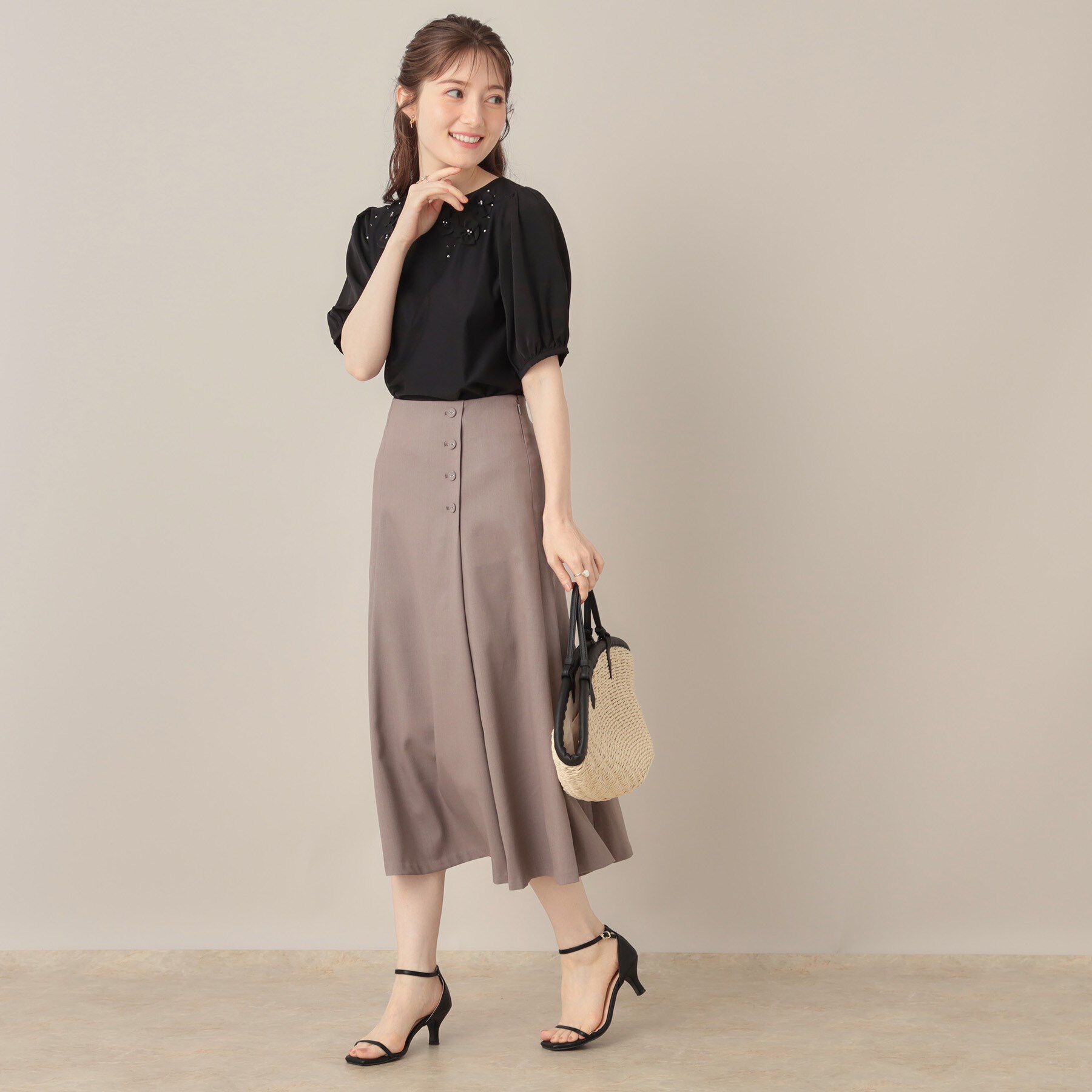 Couture broach「【接触冷感・UVカット】シフォンフラワーエンブロドッキングカットソー」|Tシャツ・カットソー|