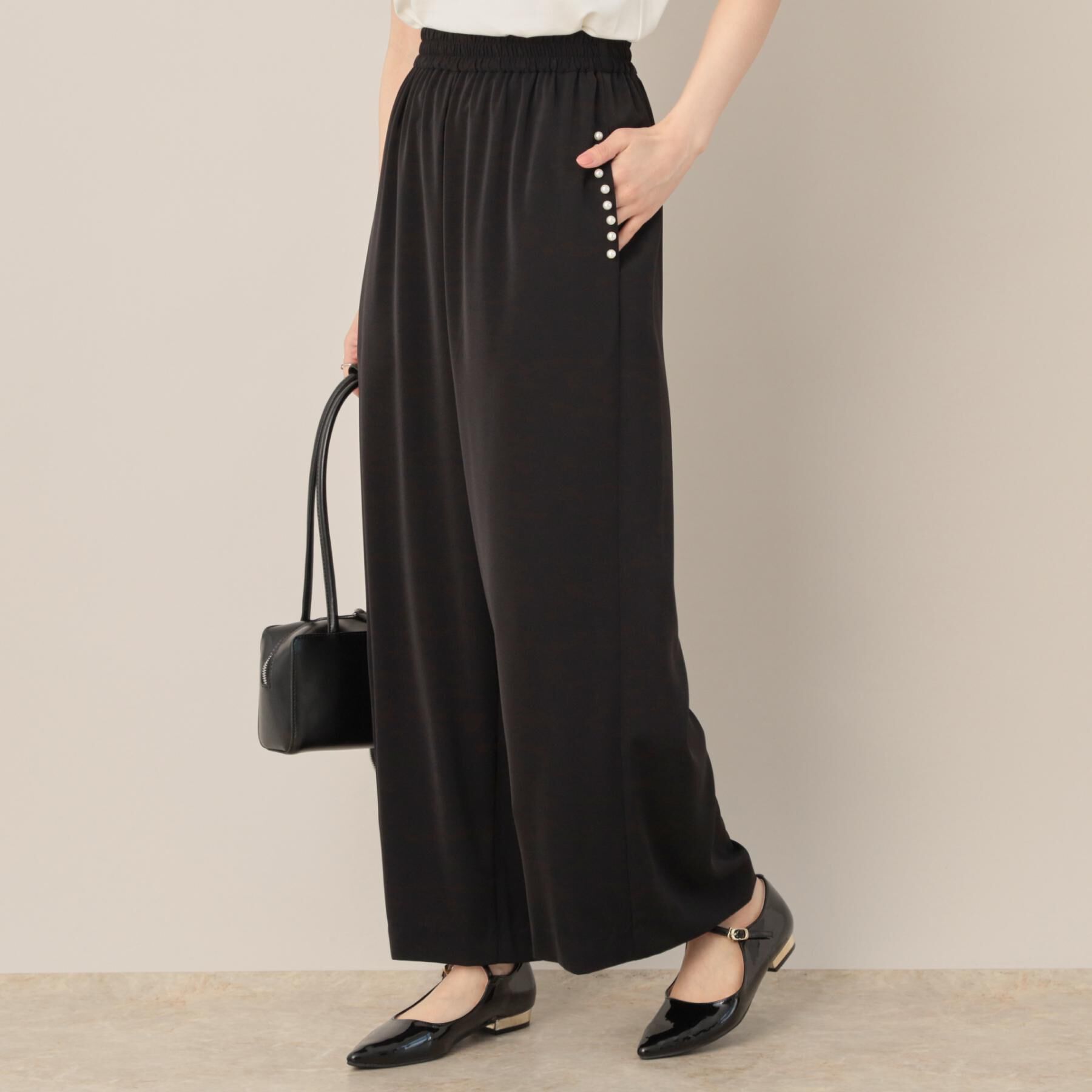 Couture broach「【マルチデザイン・楽ちん】フェイクパール リラックスワイドパンツ」|その他|