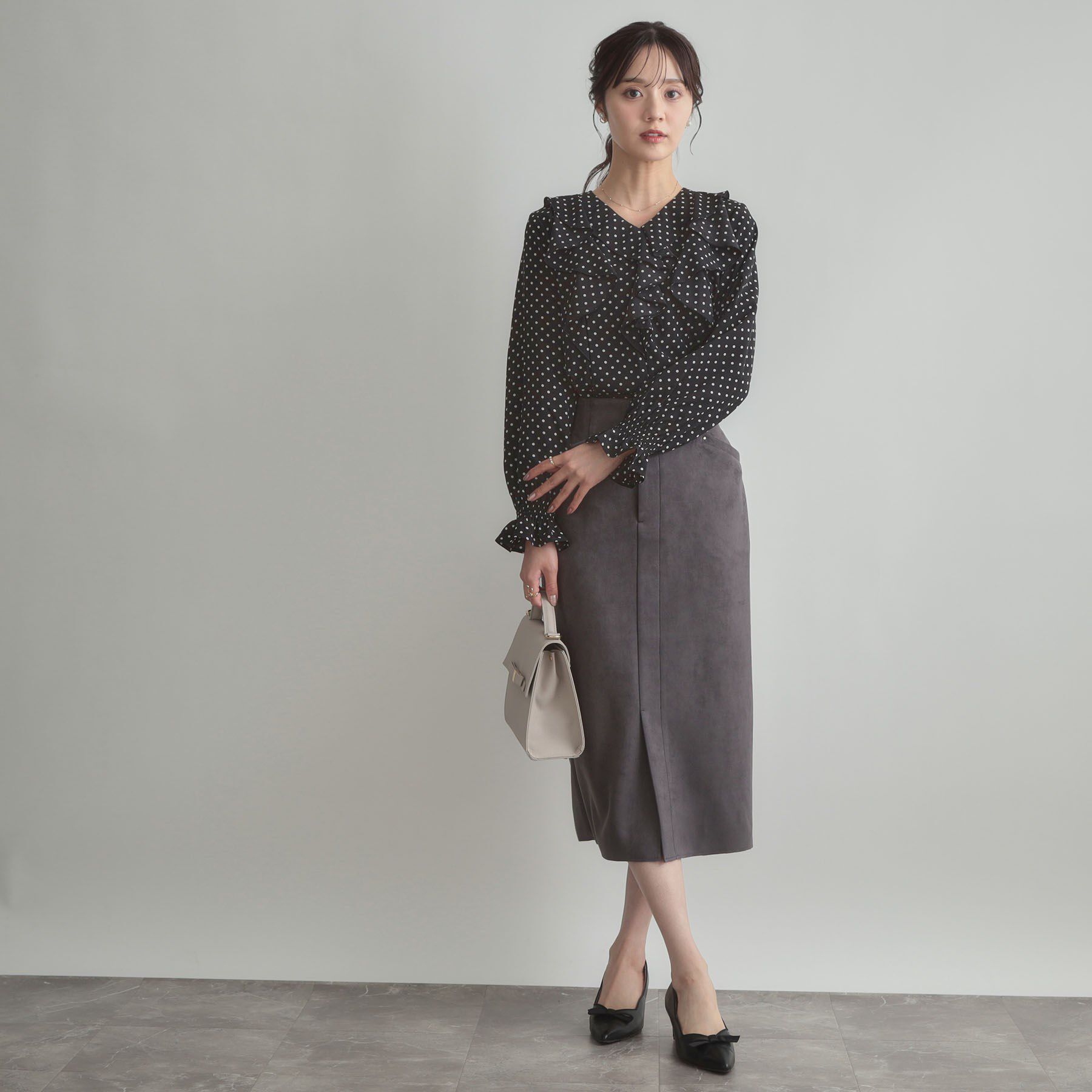 Couture broach「【洗える・ストレッチ・通勤】スエード調ダンボールIラインスカート」|スカート|