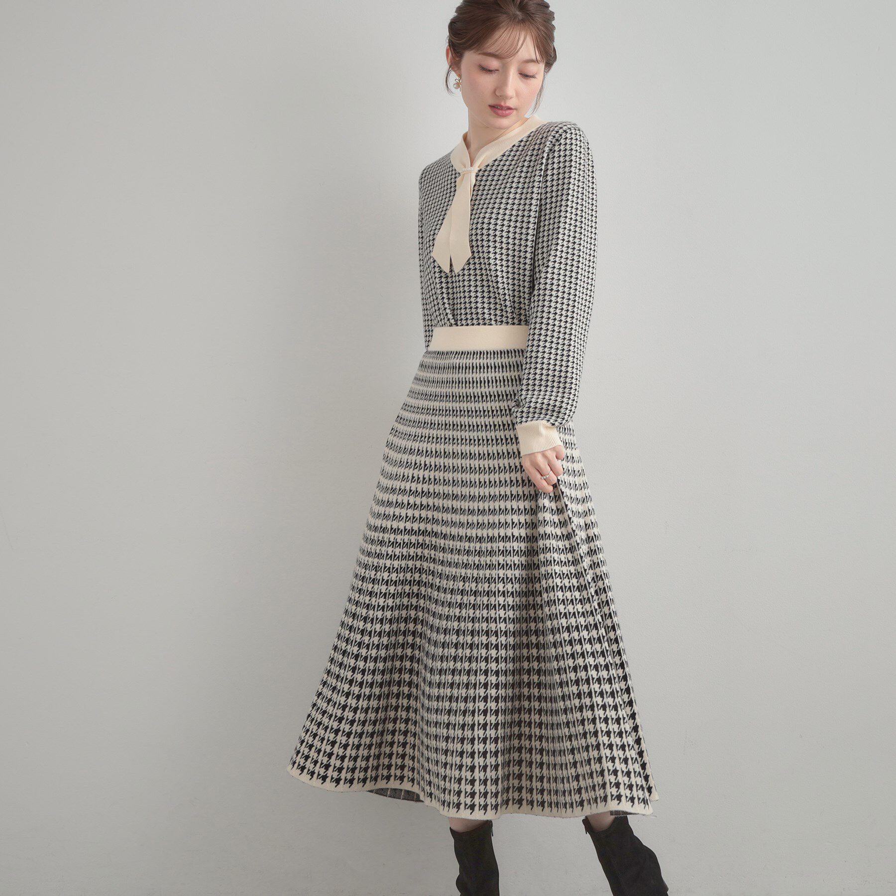 Couture broach「【クラシカル・大人上品】千鳥ジャカードニットプリーツスカート」|スカート|