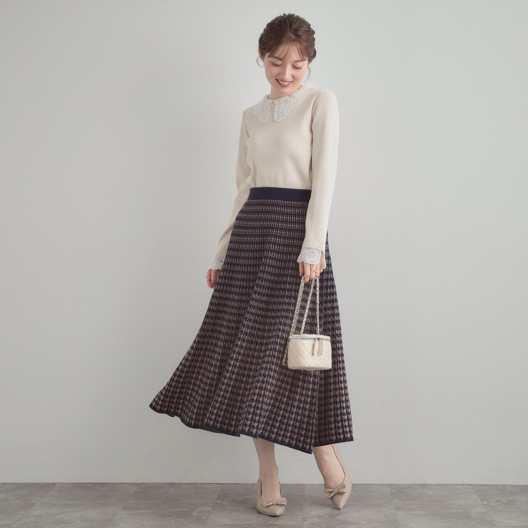 Couture broach「【クラシカル・大人上品】千鳥ジャカードニットプリーツスカート」|スカート|
