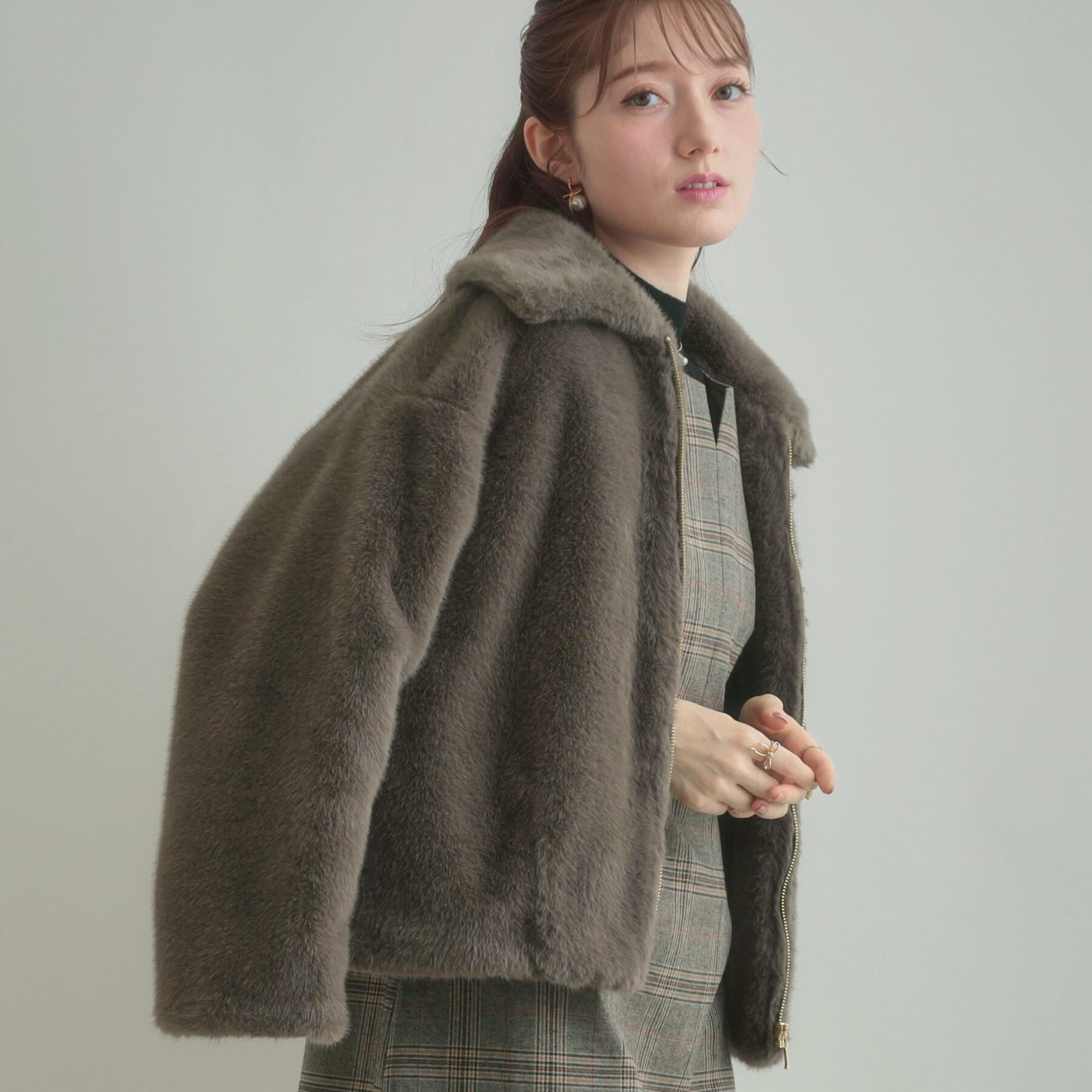 Couture broach「【ふわふわ・上品】ミンクフェイクファーアウター」|ブルゾン・スタジャン|モカブラウン(042