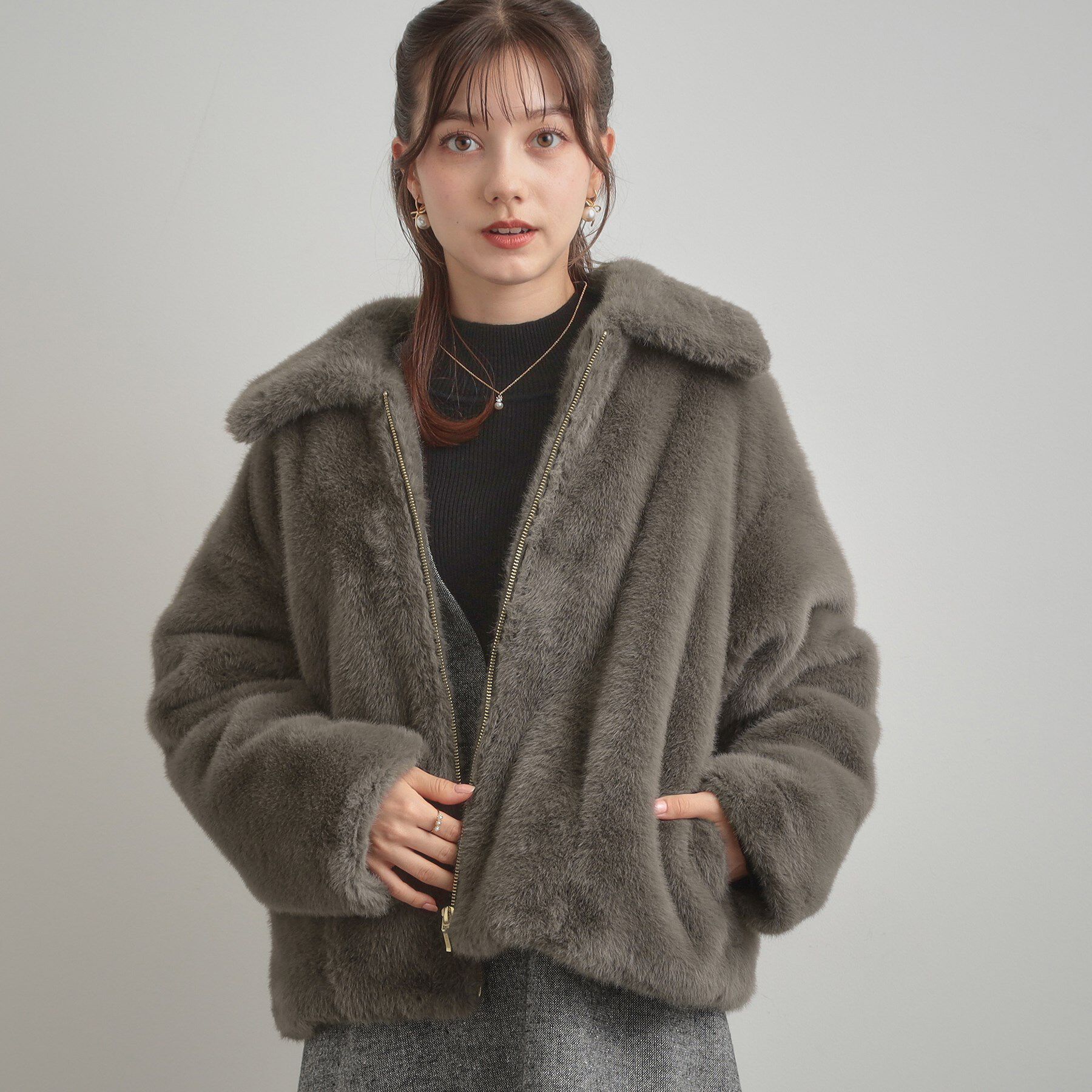 Couture broach「【ふわふわ・上品】ミンクフェイクファーアウター」|ブルゾン・スタジャン|