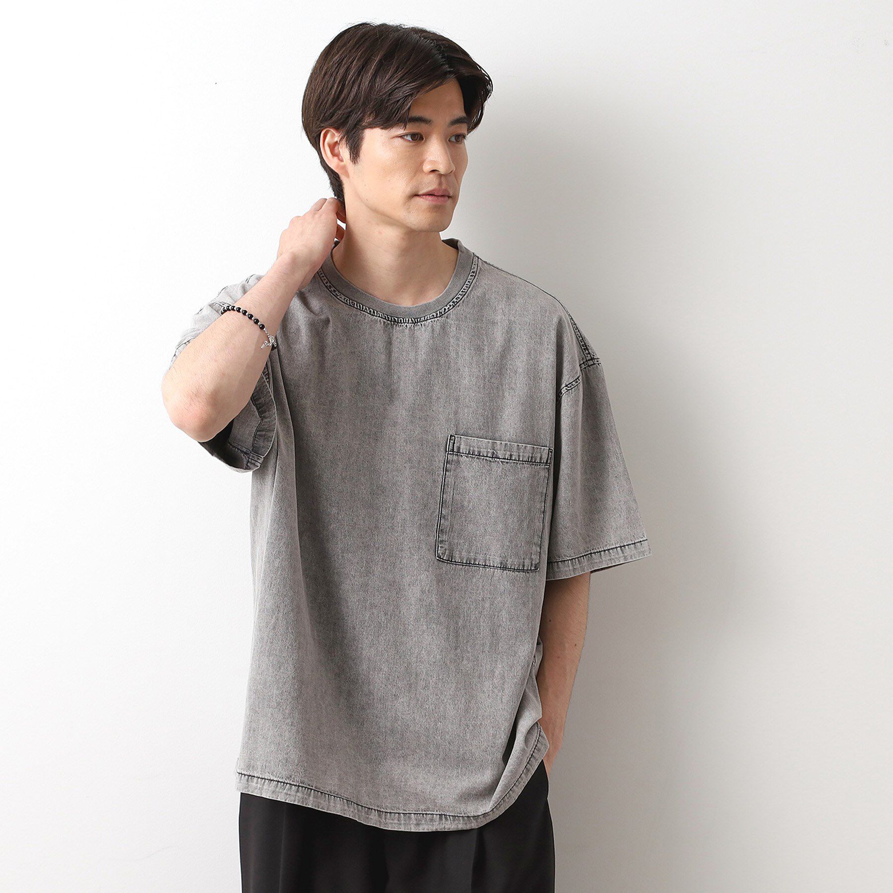 THE SHOP TK「ライトデニム半袖Tシャツ【洗濯機OK】」|Tシャツ・カットソー|グレー(012)