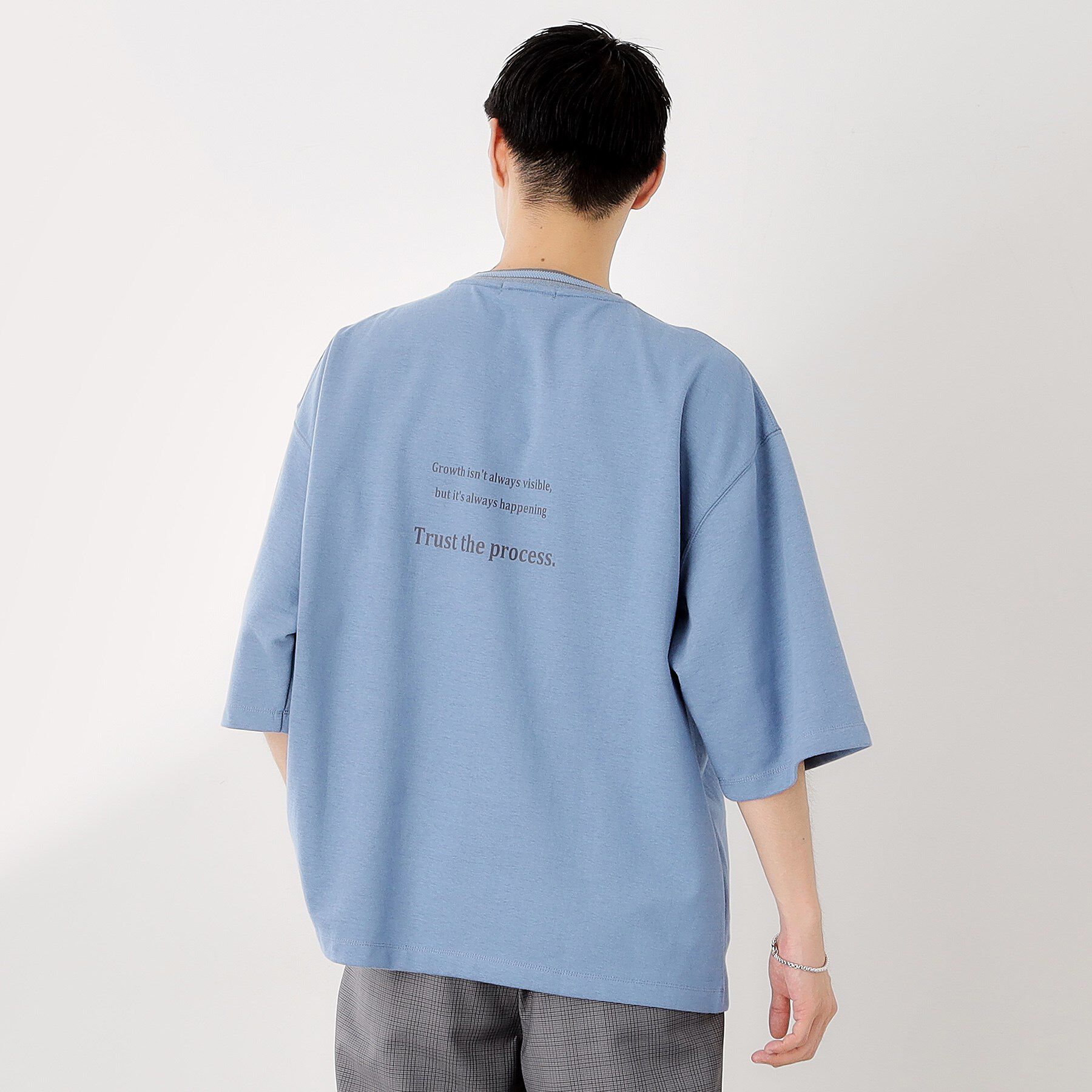 THE SHOP TK「配色刺繍6分袖Tシャツ 【ビッグシルエット／洗濯機OK】」|Tシャツ・カットソー|