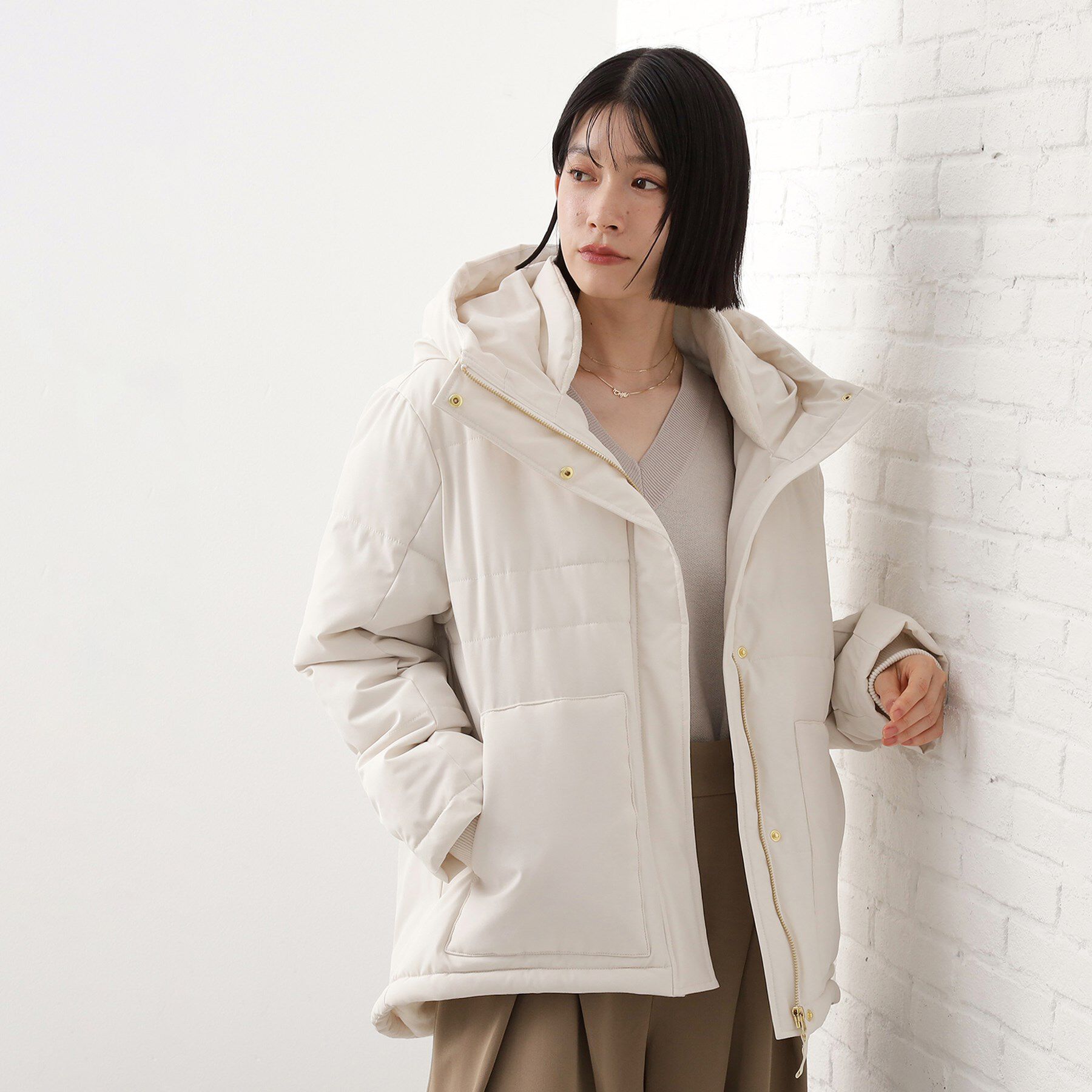 THE SHOP TK「【すっきり見えシルエット】上品ふわもこ中綿ブルゾン」|ダウン|