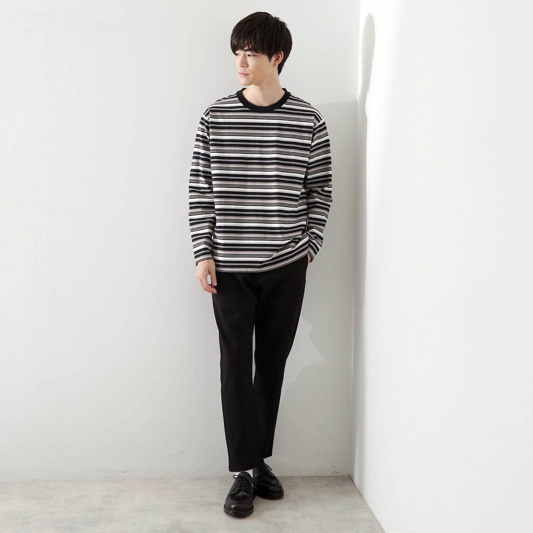 THE SHOP TK「ランダムボーダー長袖タフTシャツ 【洗濯機OK】」|Tシャツ・カットソー|