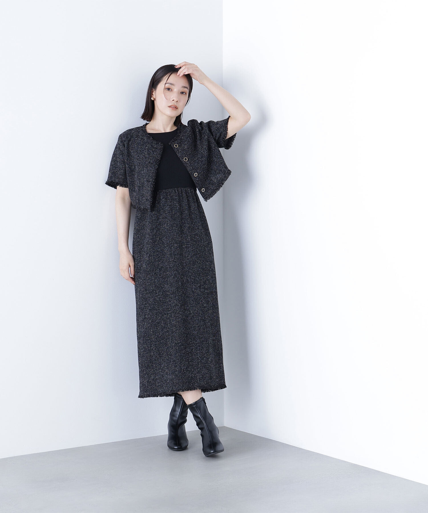  「ツイードジャケット＆ナローワンピース」|ワンピース|