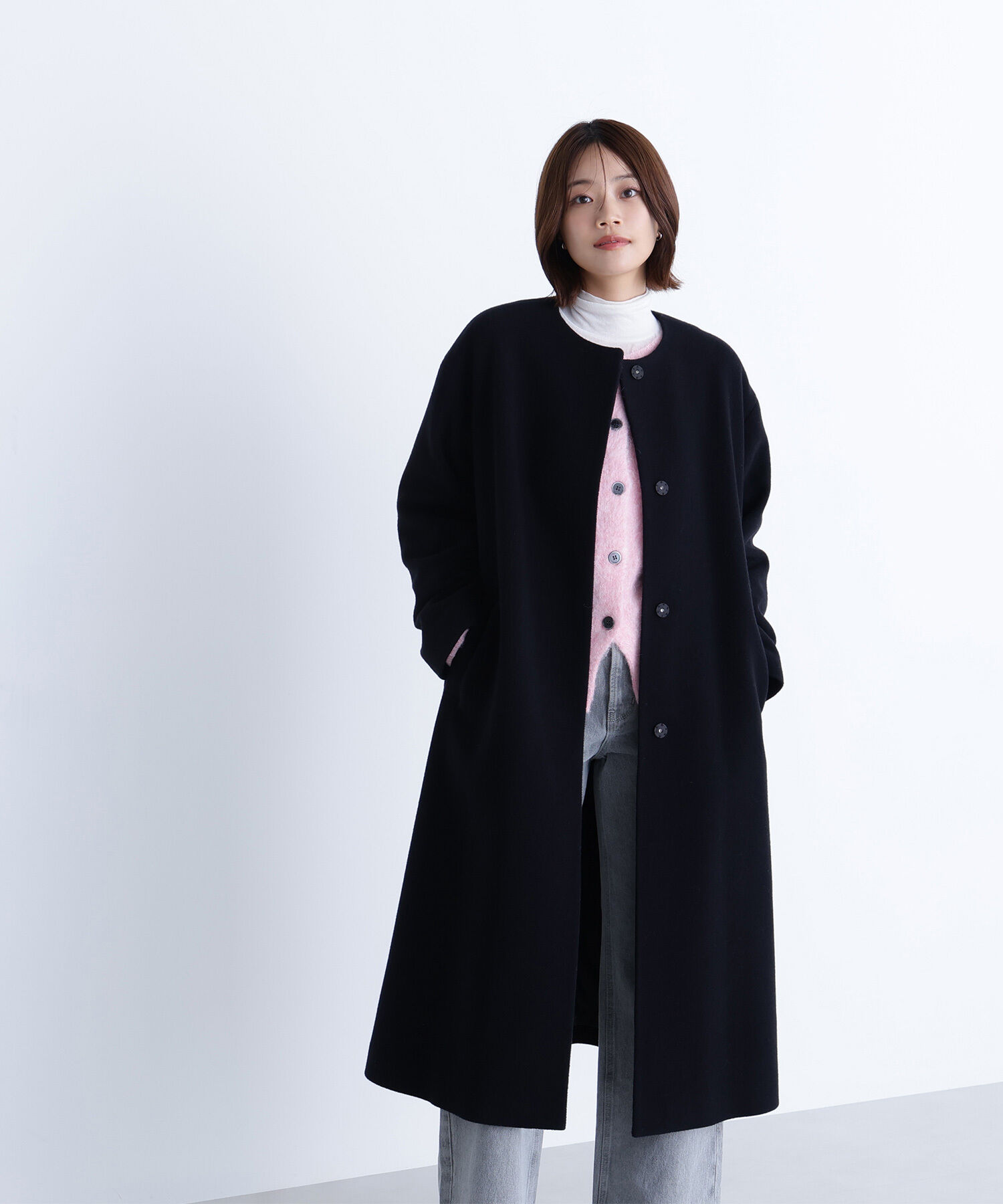  「フォルムノーカラーロングコート」|その他|