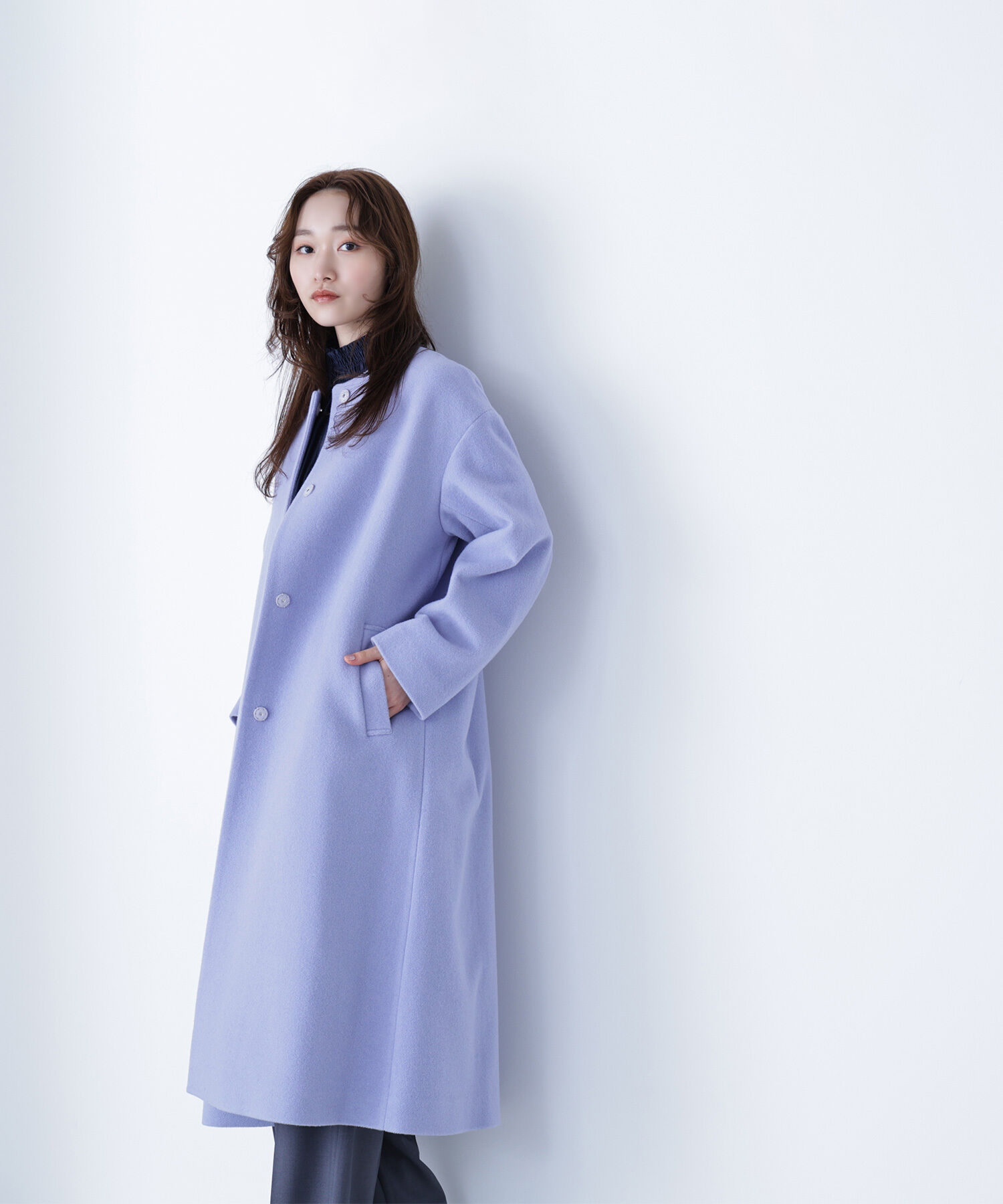  「フォルムノーカラーロングコート」|その他|