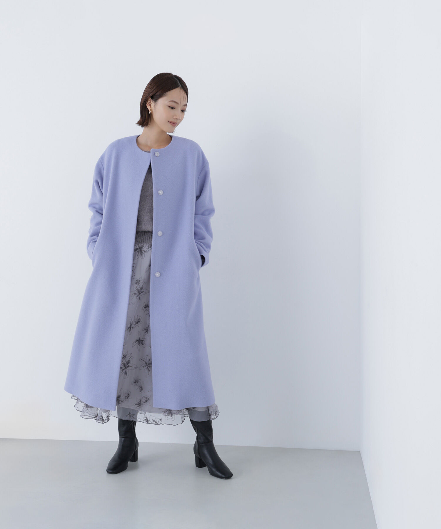  「フォルムノーカラーロングコート」|その他|