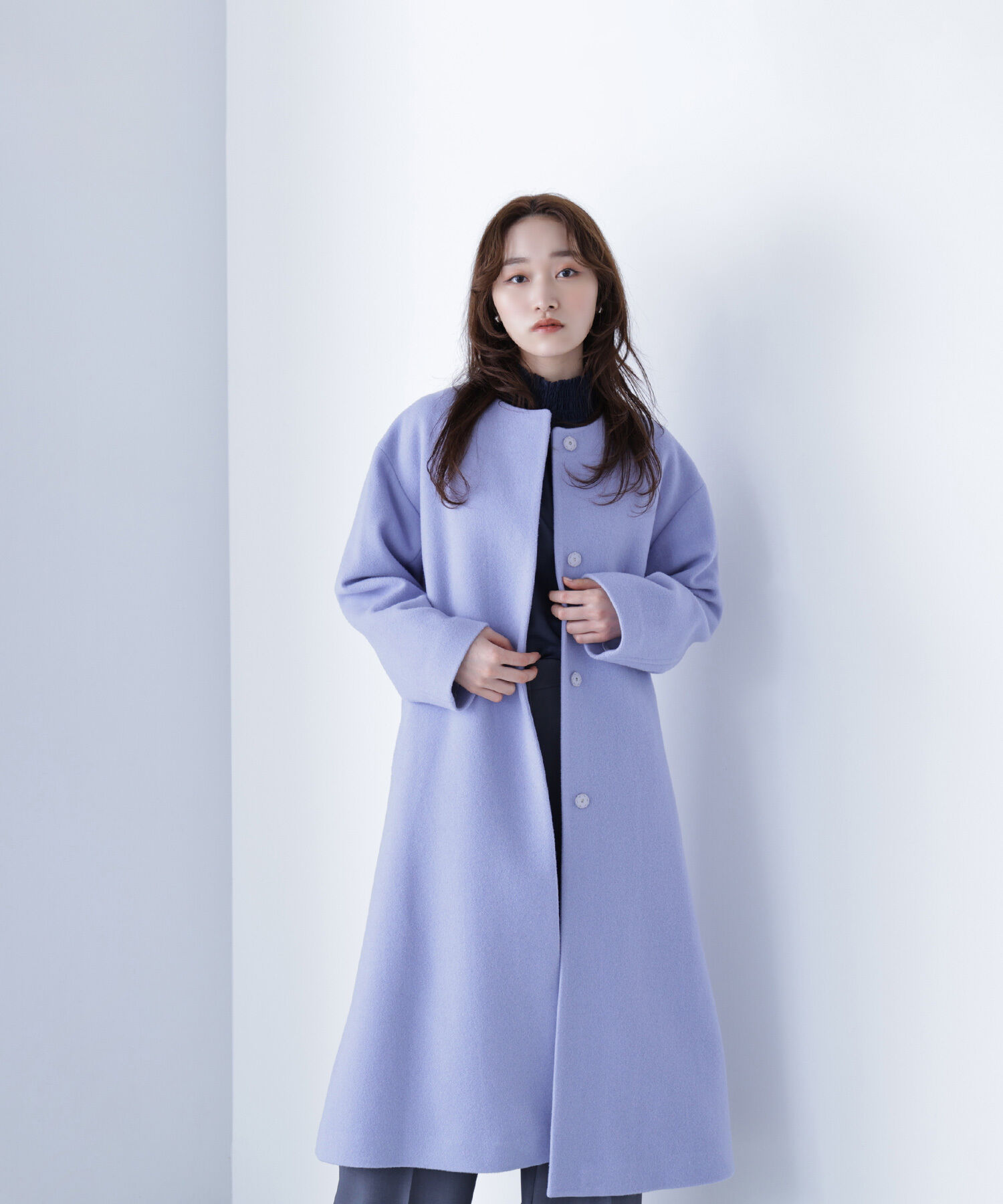  「フォルムノーカラーロングコート」|その他|