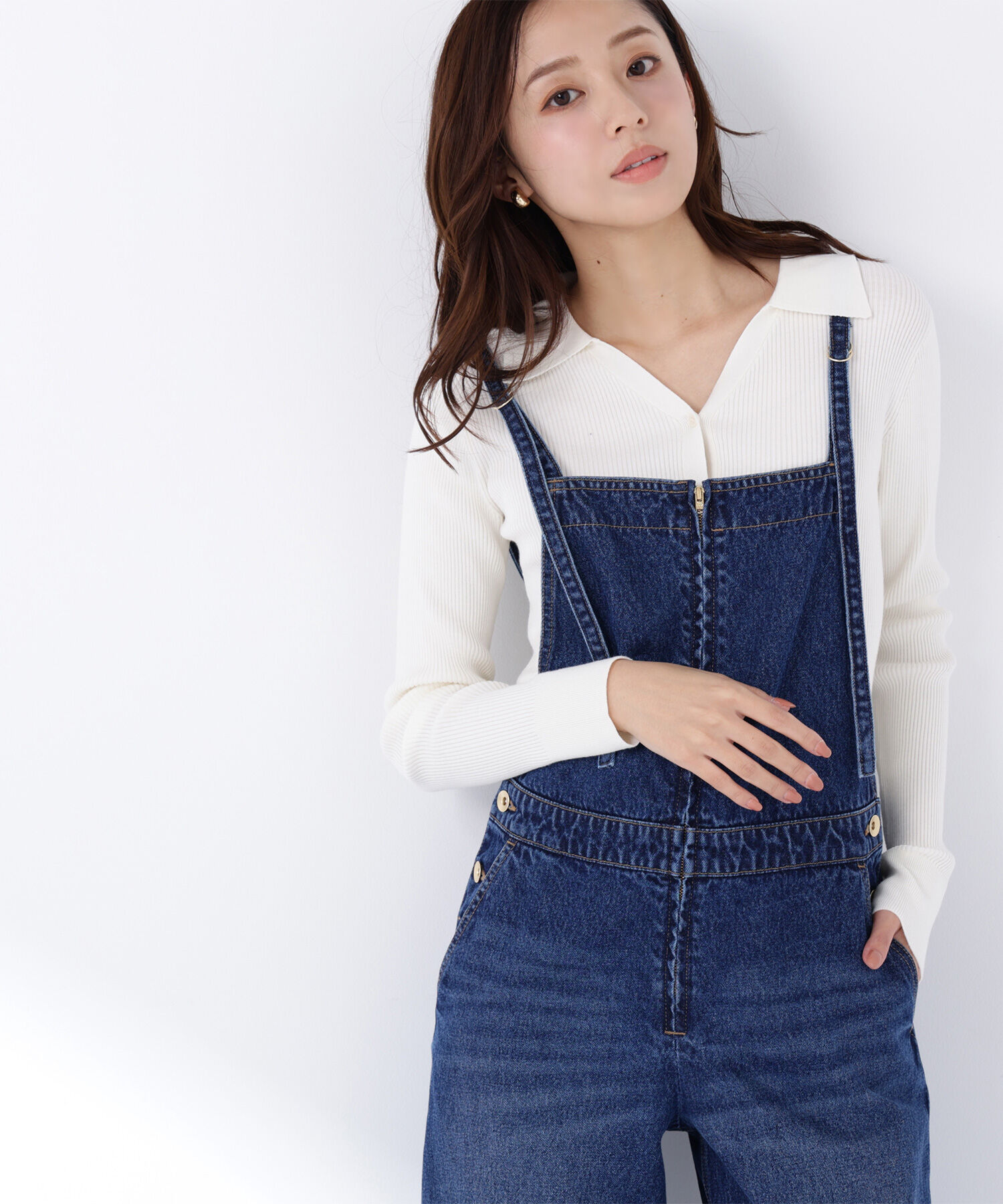  「襟付Vネックリブニット」|ニット・セーター|オフホワイト1