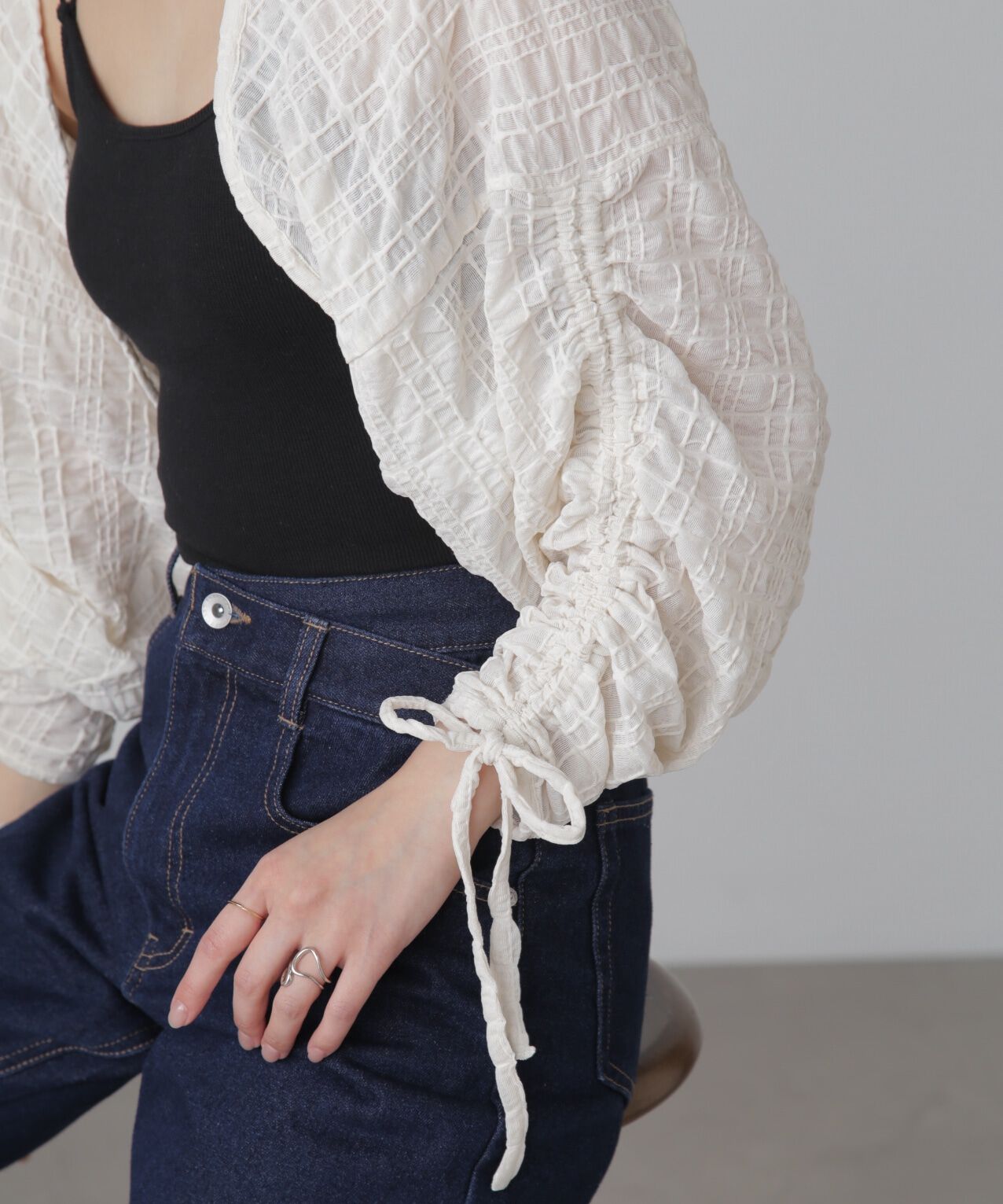  「シアーチェック袖シャーリングボレロ」|Tシャツ・カットソー|