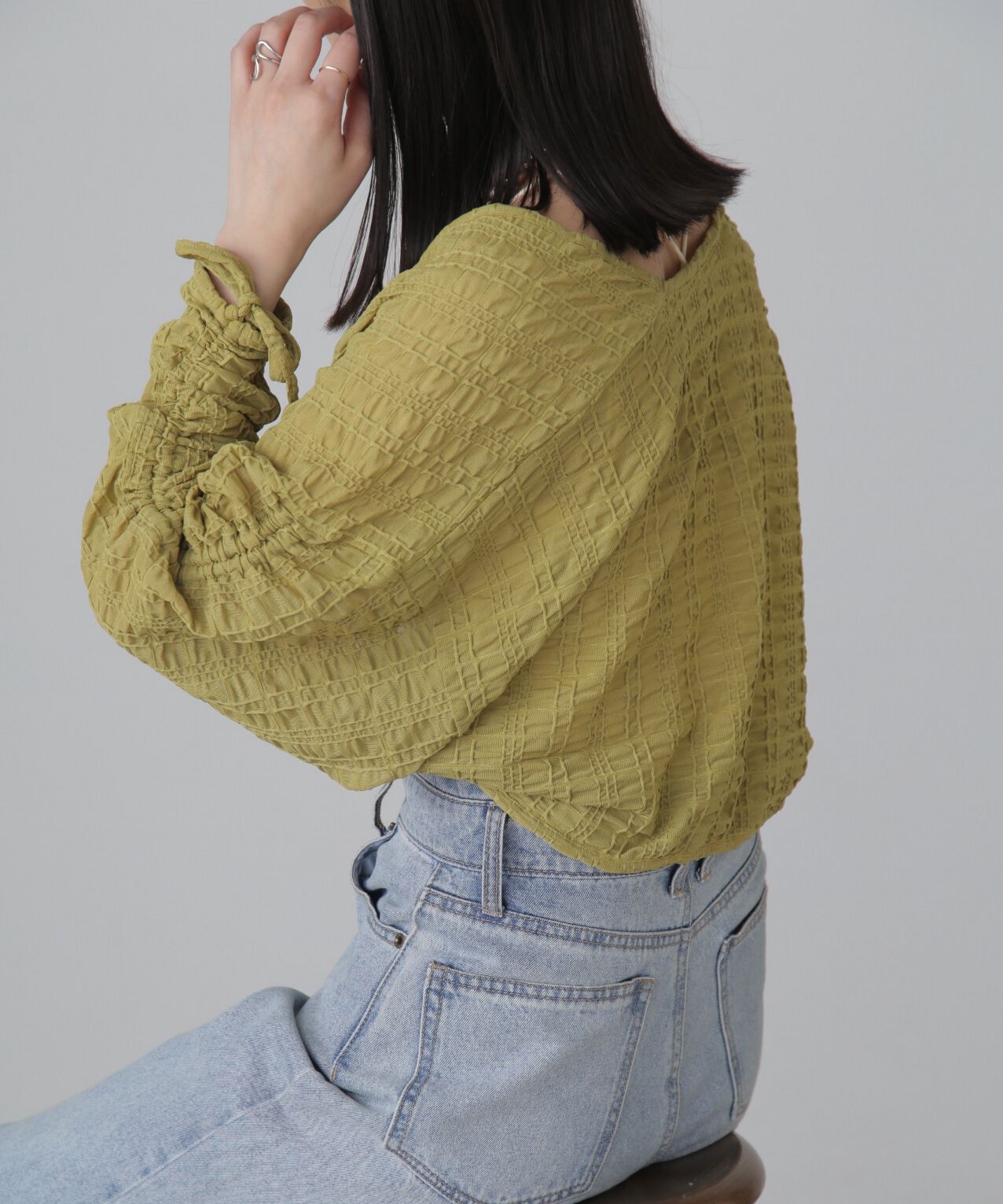  「シアーチェック袖シャーリングボレロ」|Tシャツ・カットソー|