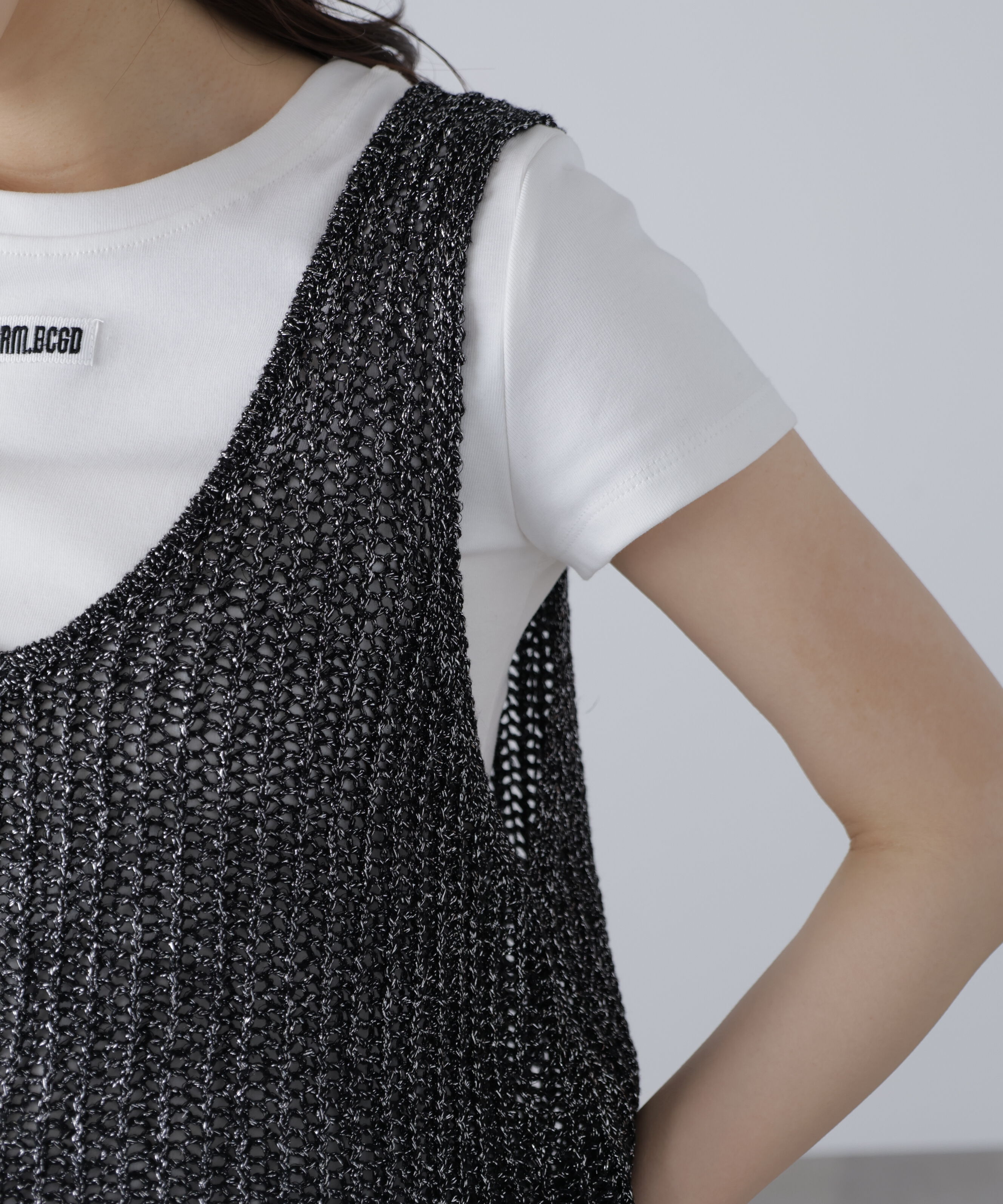  「前後2wayラメニットメッシュベスト」|ニット・セーター|