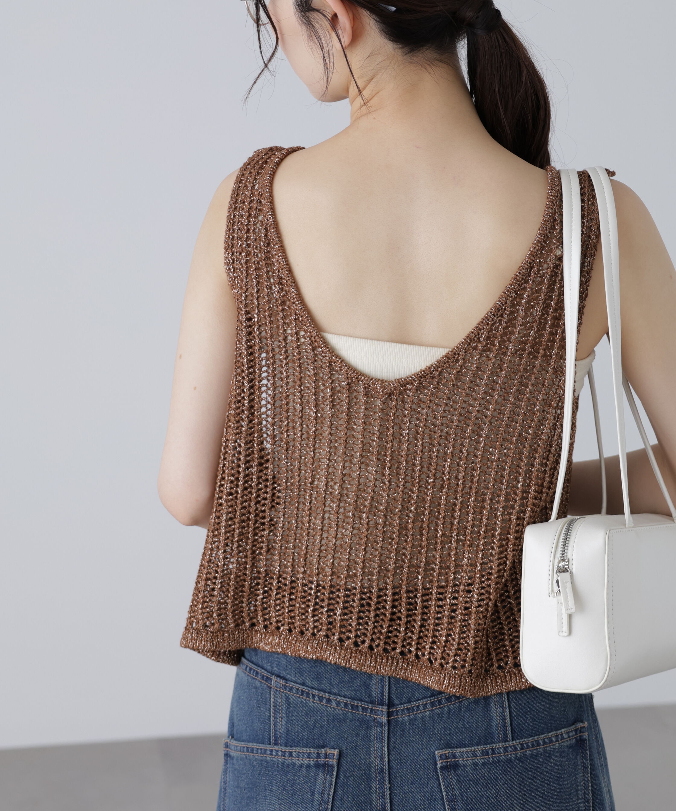  「前後2wayラメニットメッシュベスト」|ニット・セーター|