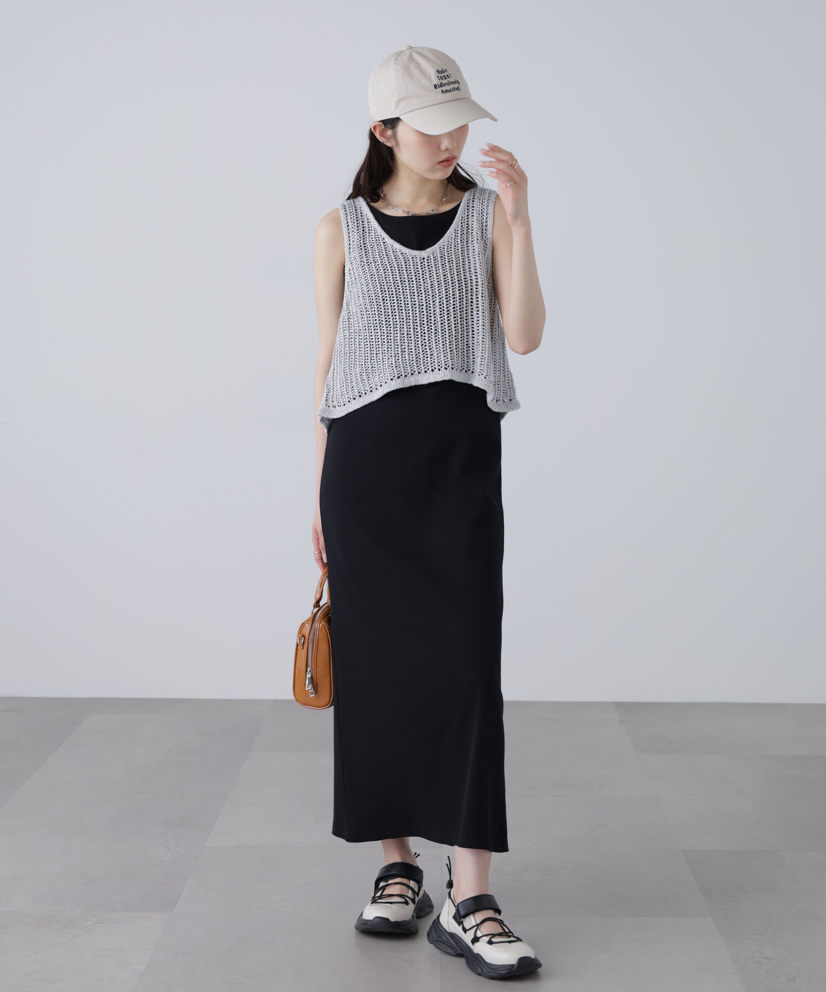  「前後2wayラメニットメッシュベスト」|ニット・セーター|