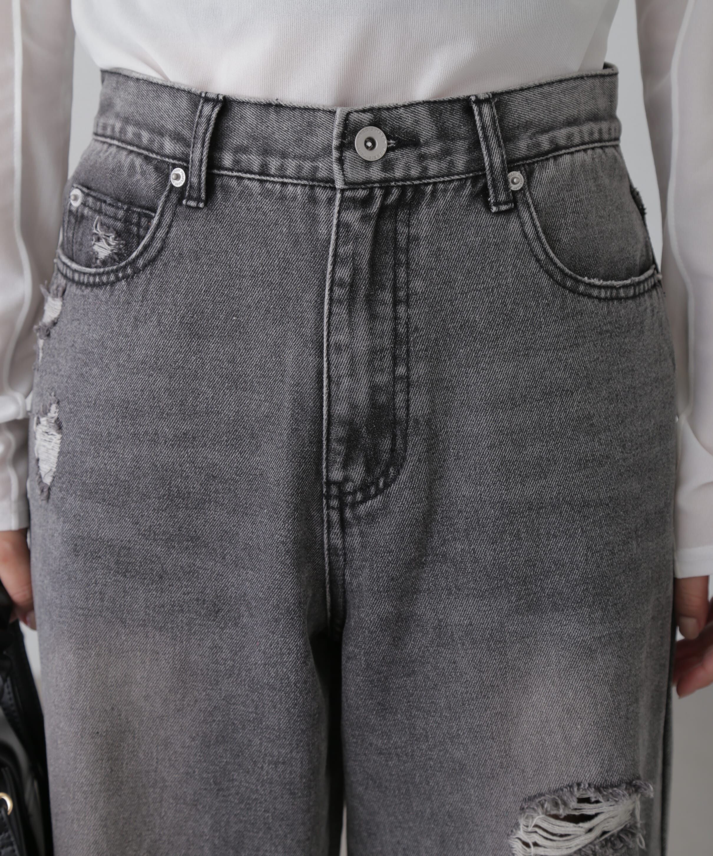  「ストレートワイドクラッシュデニムパンツ」|その他|