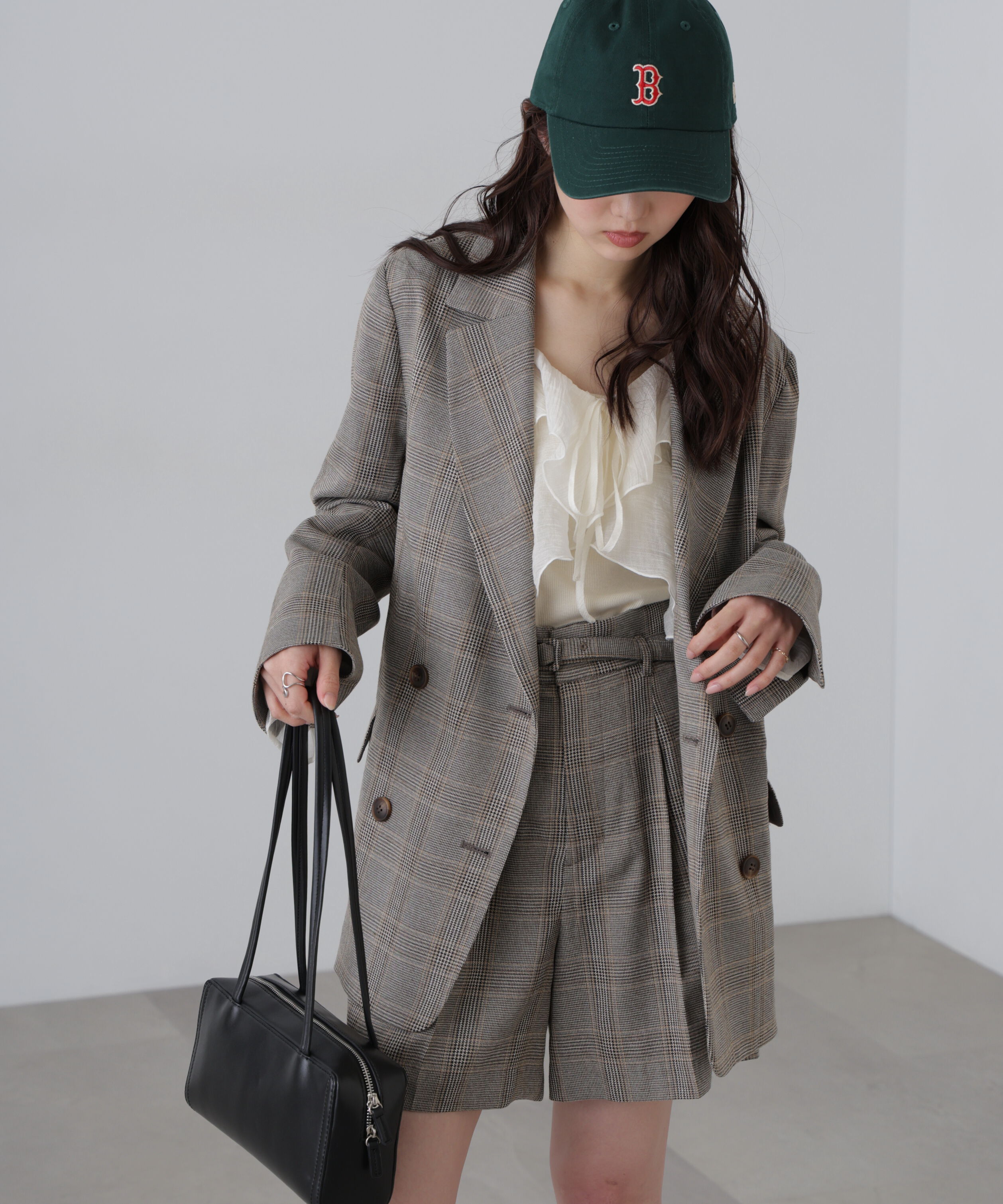  「麻調合繊ダブルブレストジャケット」|その他|グレーチェッ 1