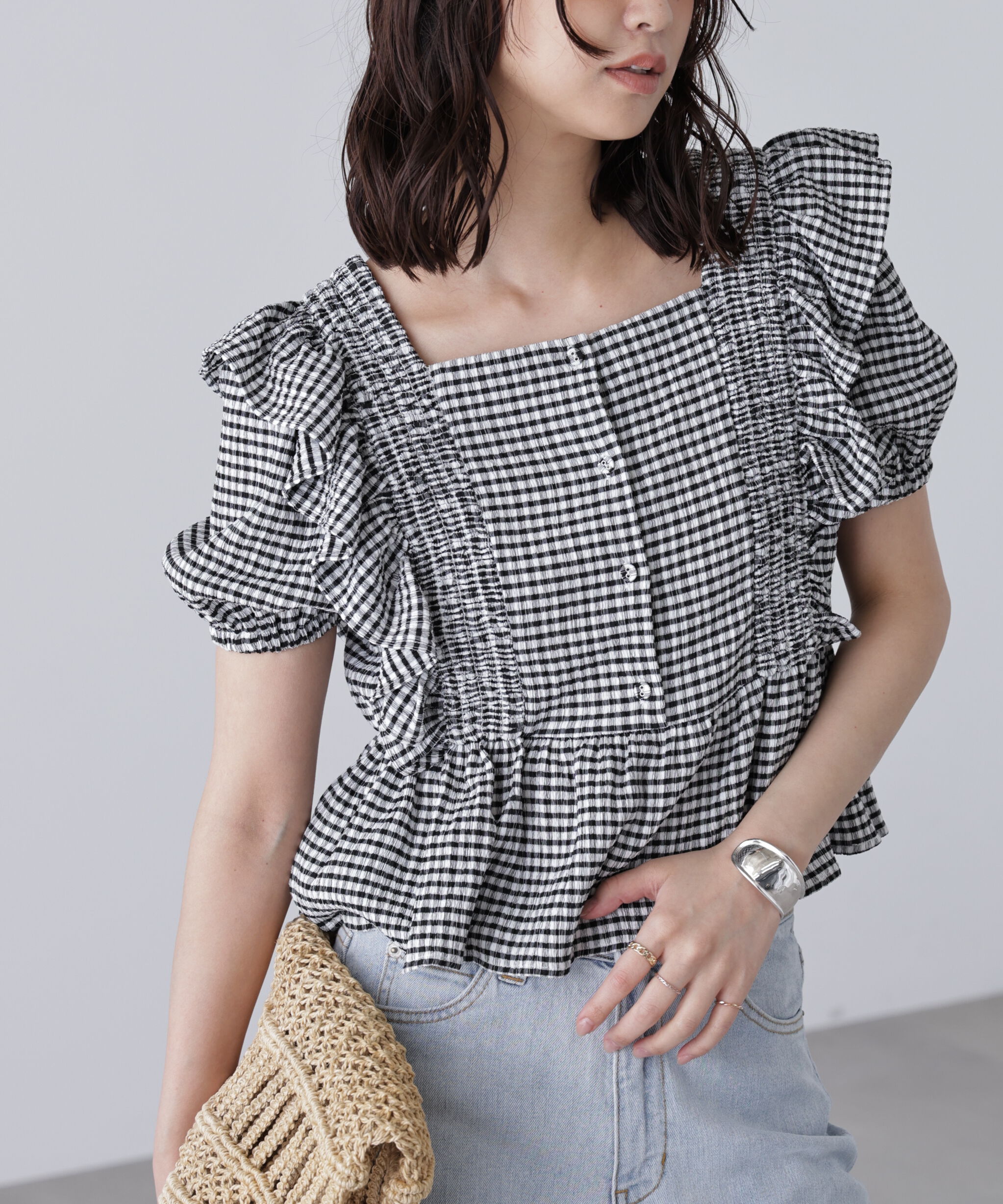  「肩フリルペプラムブラウス」|シャツ・ブラウス|