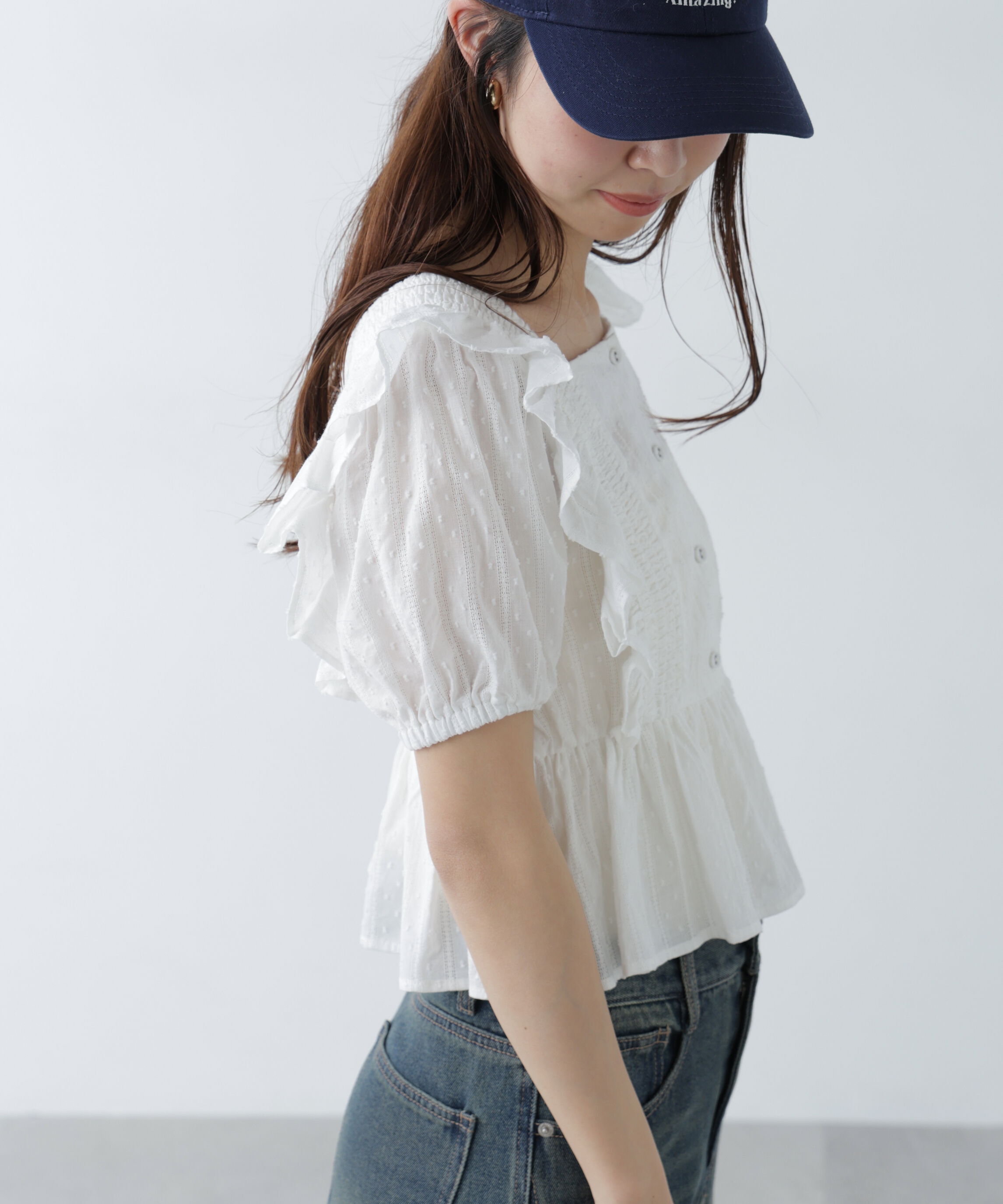  「肩フリルペプラムブラウス」|シャツ・ブラウス|