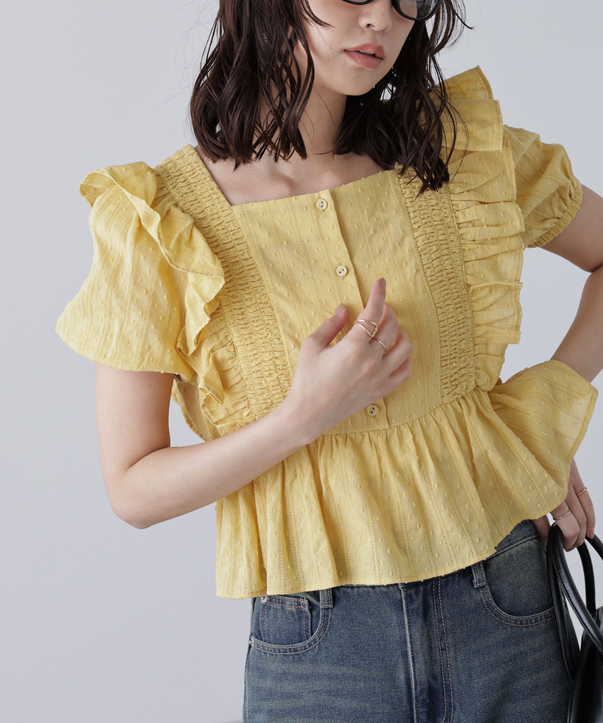  「肩フリルペプラムブラウス」|シャツ・ブラウス|