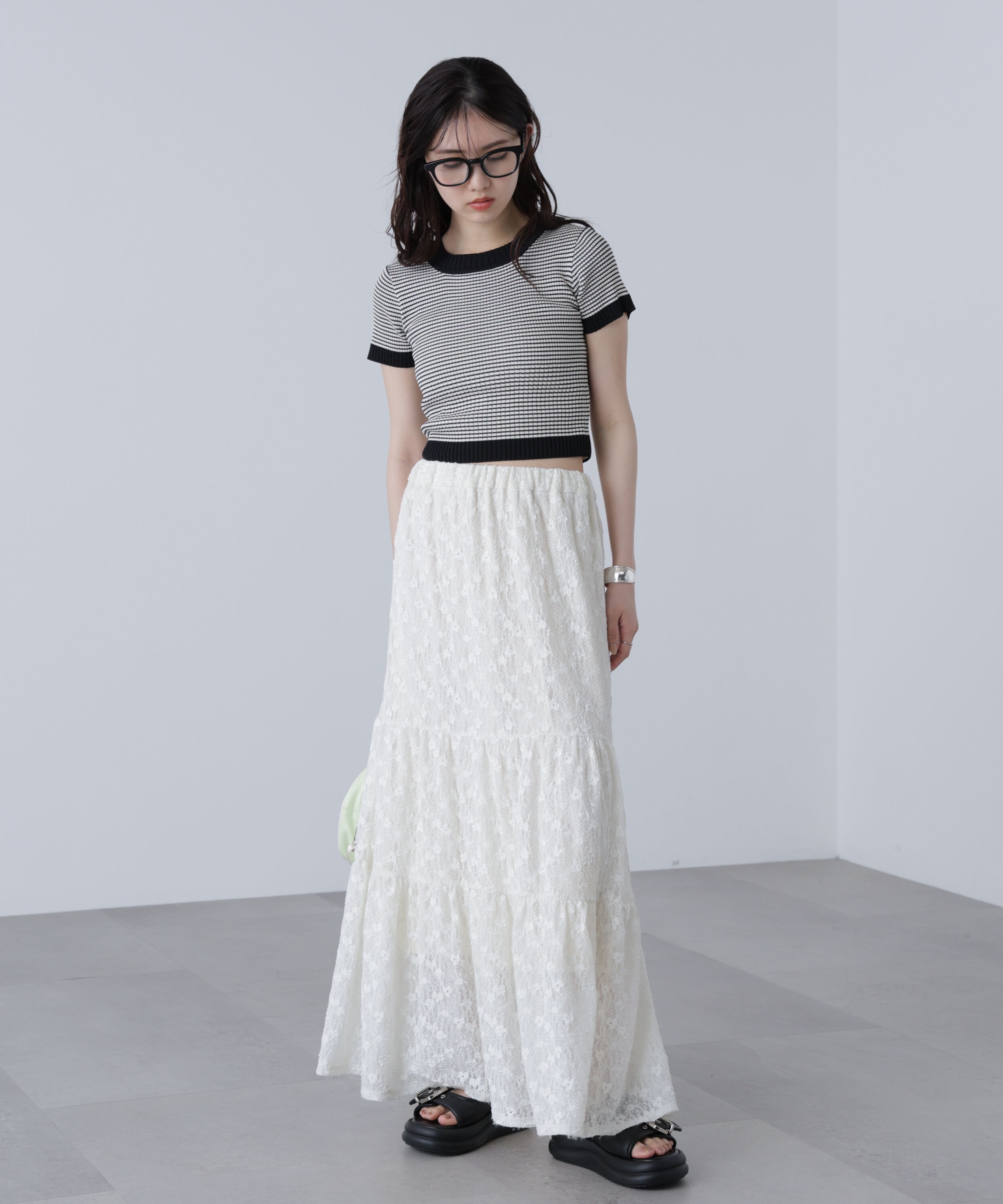  「ショート丈クルーネックリブニット」|ニット・セーター|