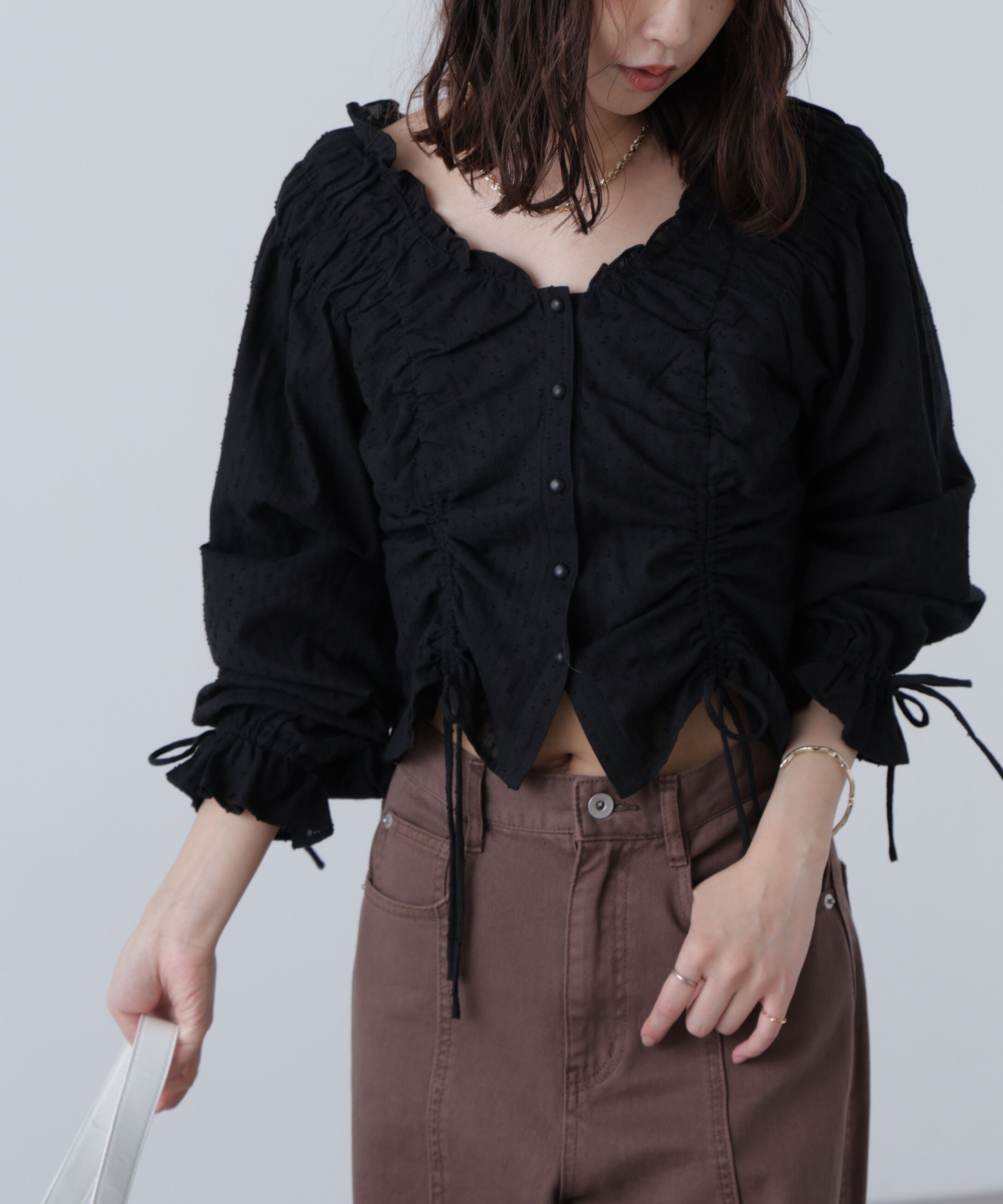  「ドロストリボン長袖ブラウス」|シャツ・ブラウス|
