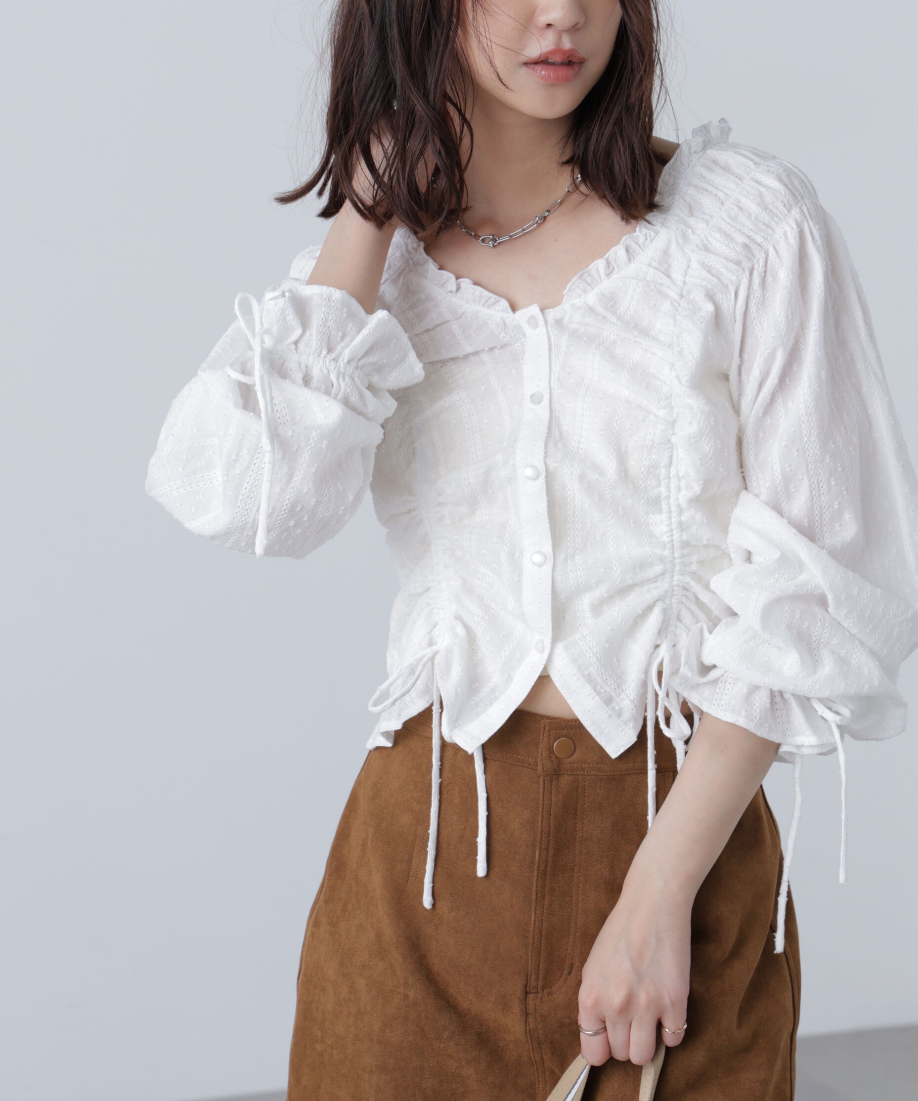  「ドロストリボン長袖ブラウス」|シャツ・ブラウス|