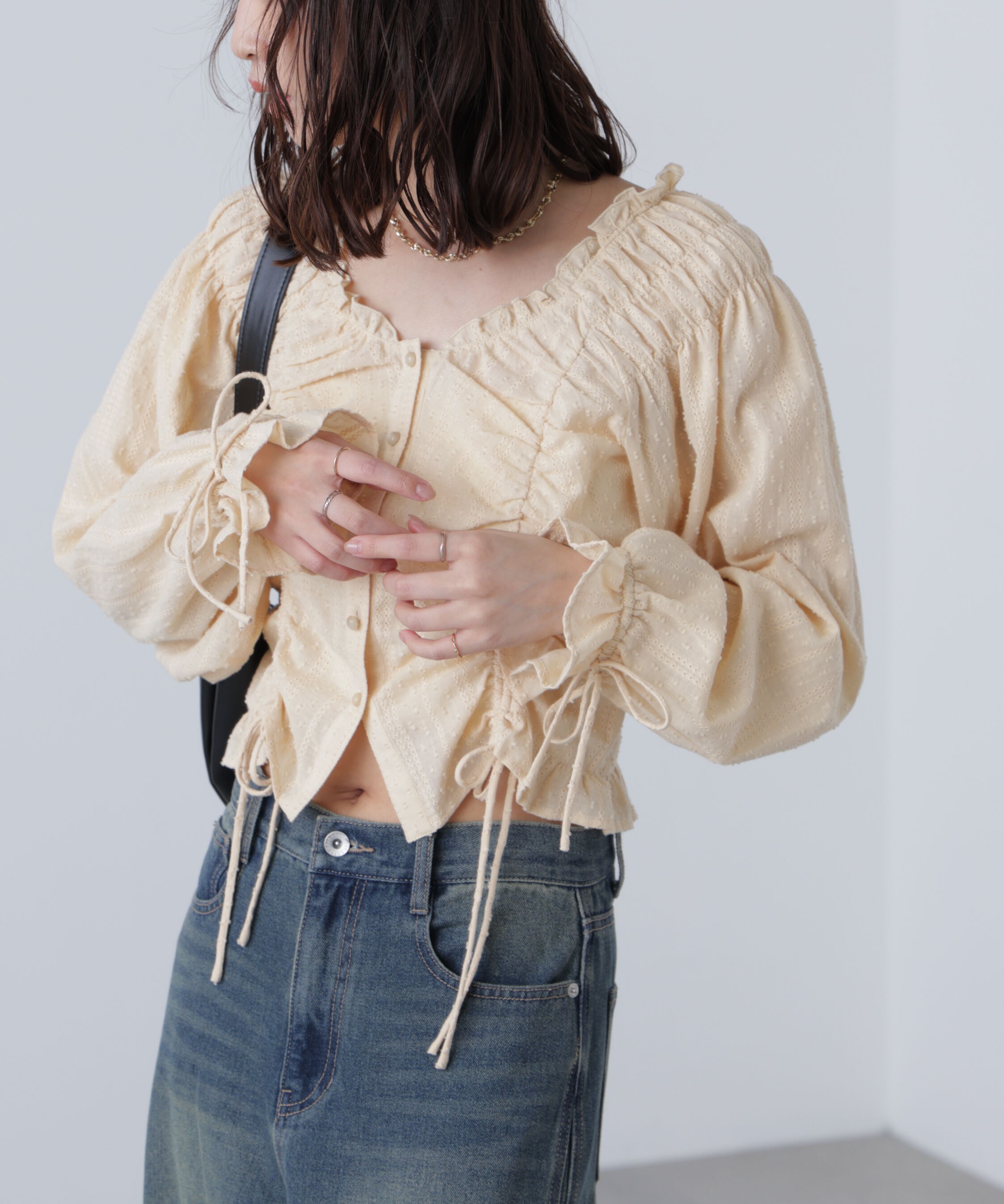  「ドロストリボン長袖ブラウス」|シャツ・ブラウス|